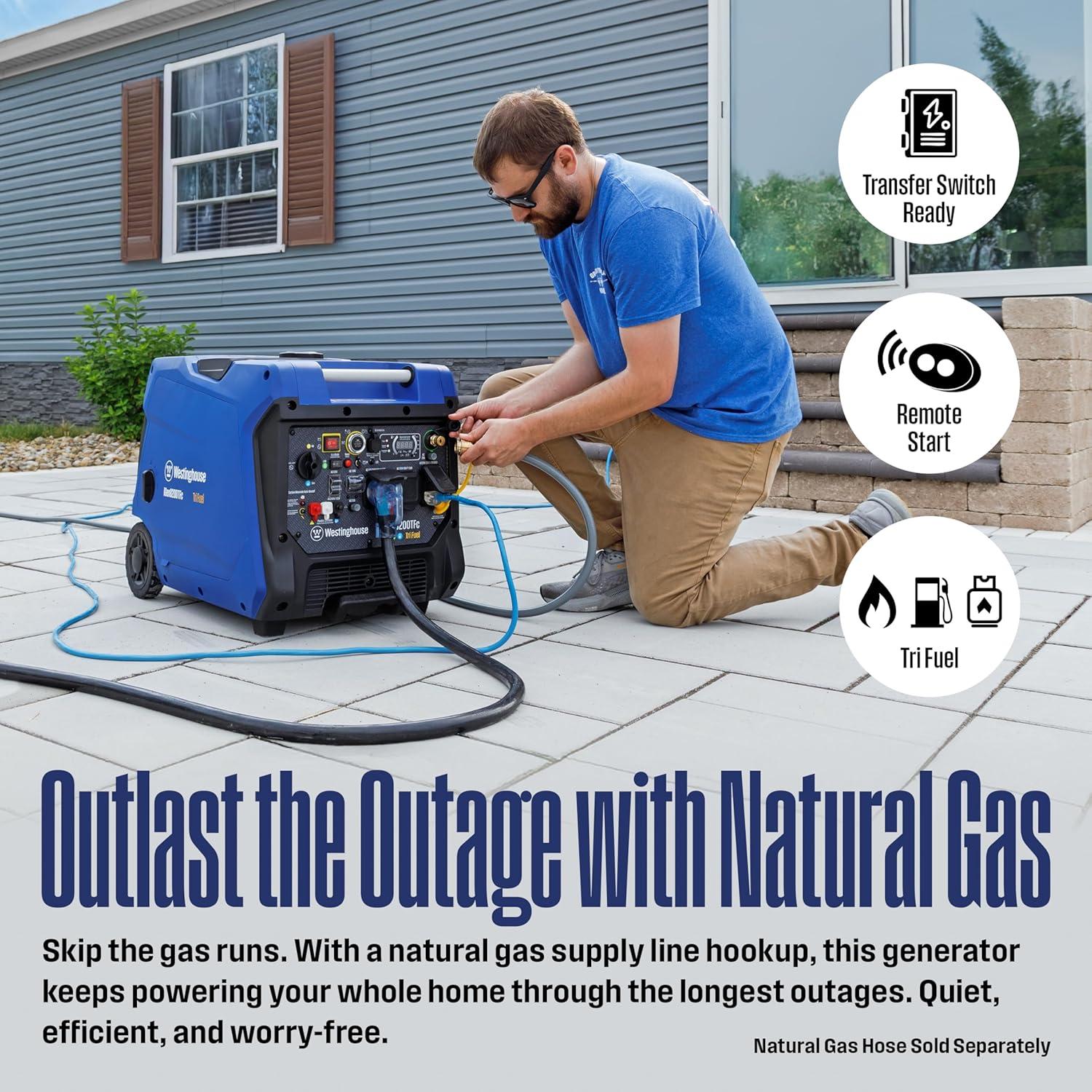 image:imageWestinghouse 11000 Peak Watt TriFuel Portable Inverter Generator Remote Start Transfer Switch Ready GasPropaneNatural Gas Powered Low THD Safe for Electronics Parallel Capable CO Sensor8200 Watts Inverter Tri Fuel