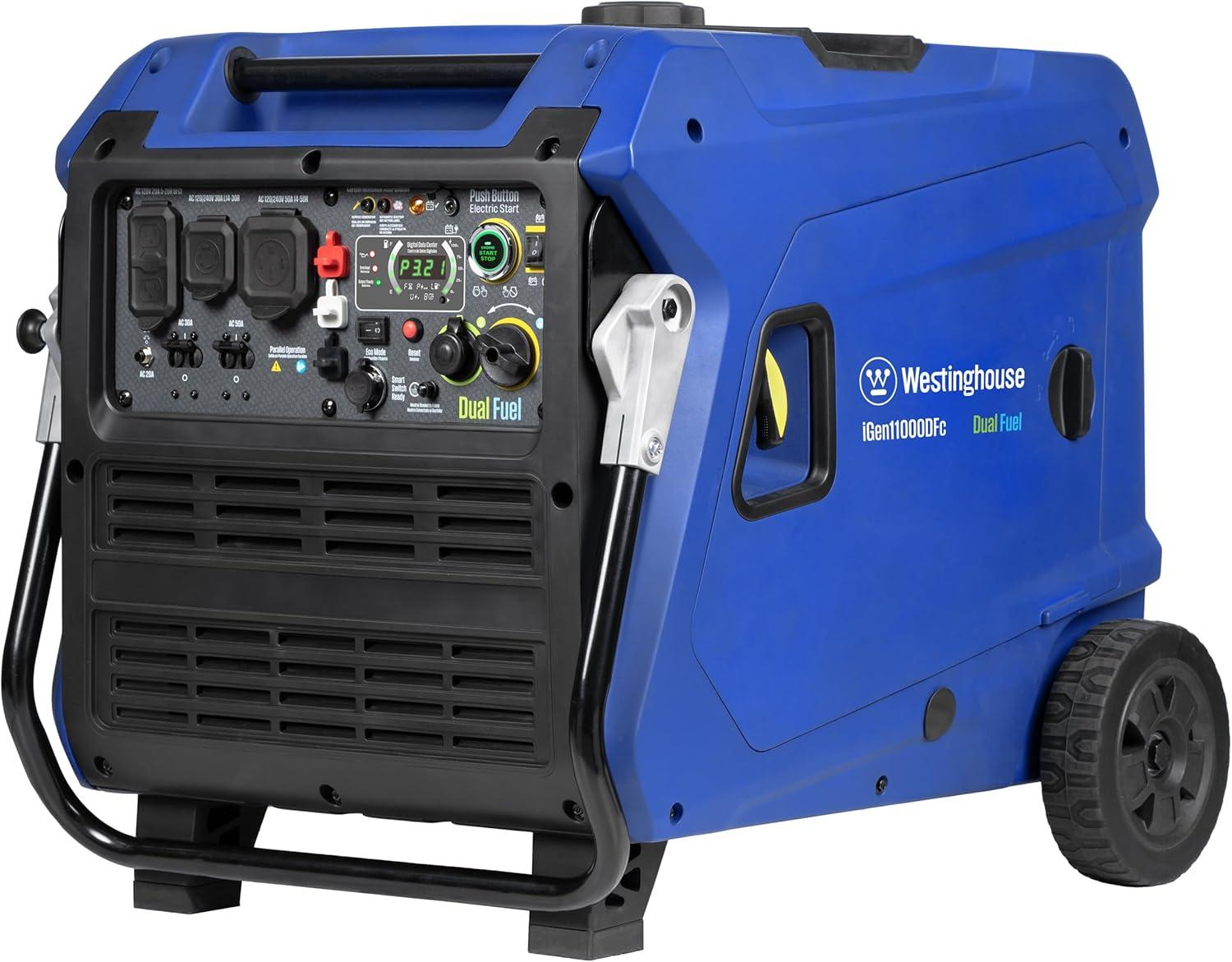 image:imageWestinghouse 11000 Peak Watt TriFuel Portable Inverter Generator Remote Start Transfer Switch Ready GasPropaneNatural Gas Powered Low THD Safe for Electronics Parallel Capable CO Sensor11000 Watts Inverter Dual Fuel