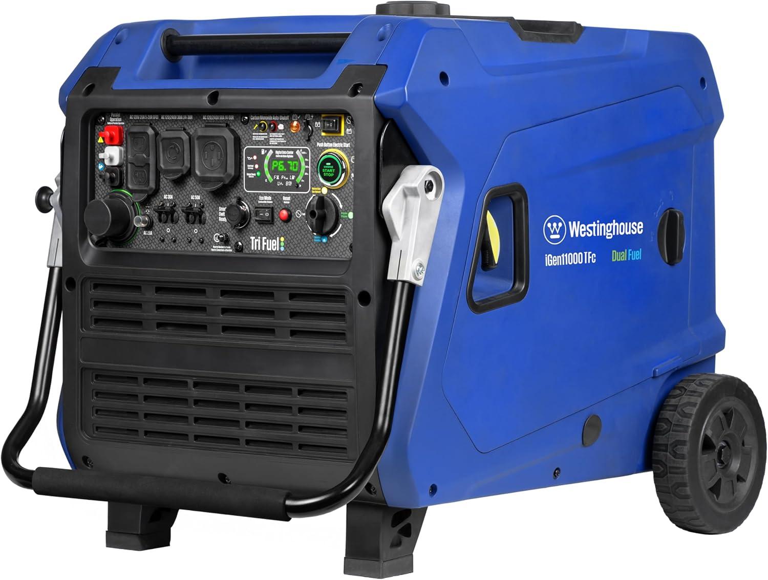 image:imageWestinghouse 11000 Peak Watt TriFuel Portable Inverter Generator Remote Start Transfer Switch Ready GasPropaneNatural Gas Powered Low THD Safe for Electronics Parallel Capable CO Sensor11000 Watts Inverter Tri Fuel
