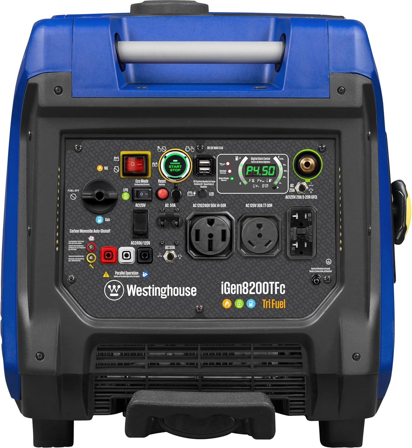 image:imageWestinghouse 11000 Peak Watt TriFuel Portable Inverter Generator Remote Start Transfer Switch Ready GasPropaneNatural Gas Powered Low THD Safe for Electronics Parallel Capable CO Sensor8200 Watts Inverter Tri Fuel