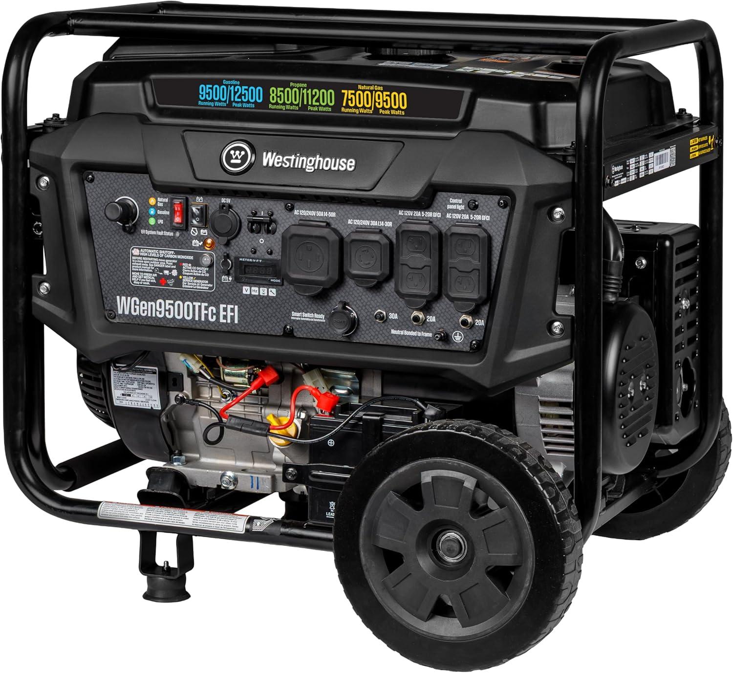 image:imageWestinghouse 12500 Peak Watt EFI TriFuel Home Backup Portable Generator Remote Electric Start Transfer Switch Ready Gas Propane and Natural Gas Powered CARB Compliant12500 Watts TriFuel EFI