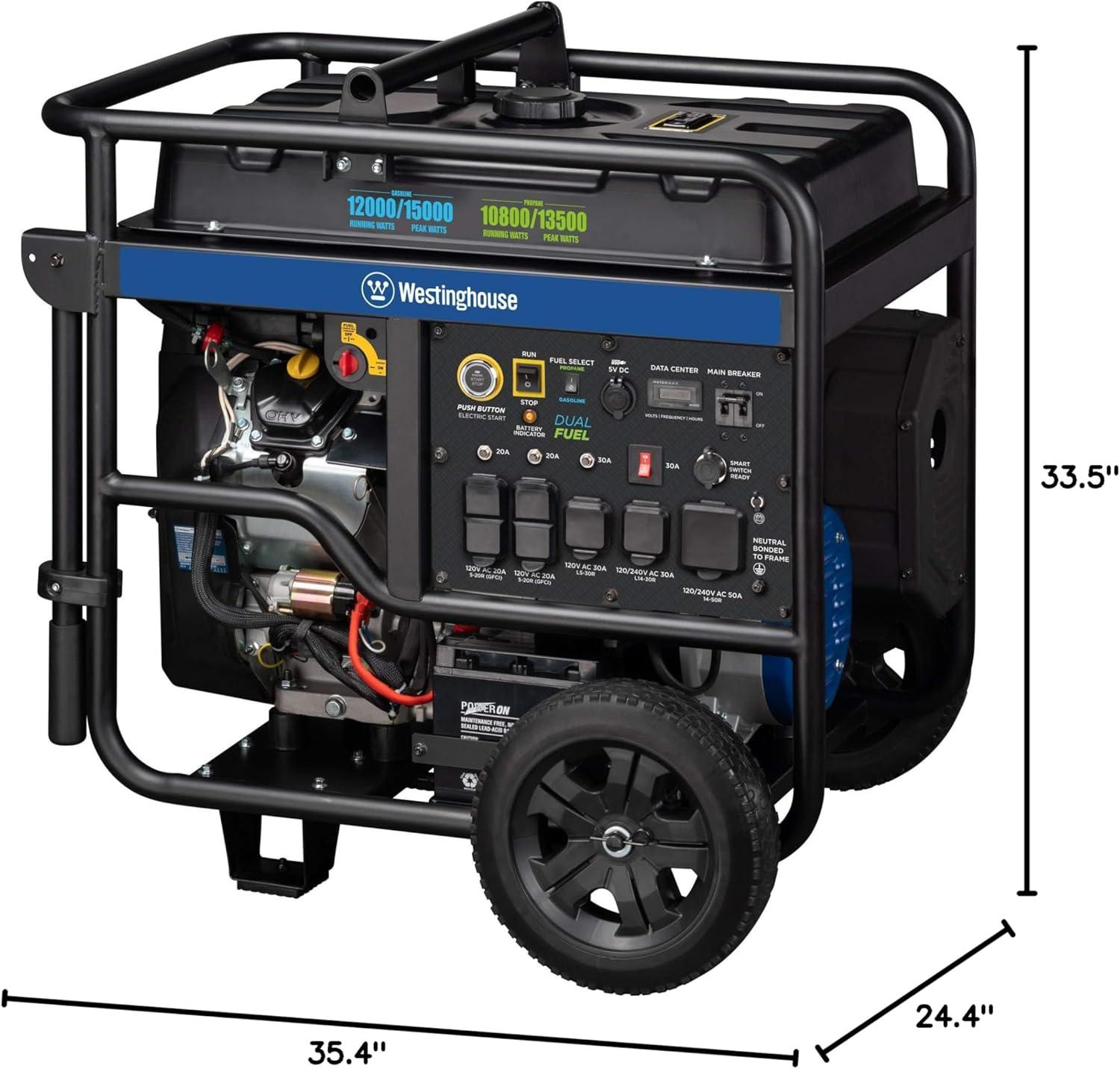 image:imageWestinghouse 18000 Peak Watt TriFuel Home Backup Portable Generator Remote Electric Start Transfer Switch Ready Gas Propane and Natural Gas Powered CO Sensor18000 Watts Dual Fuel CO Sensor