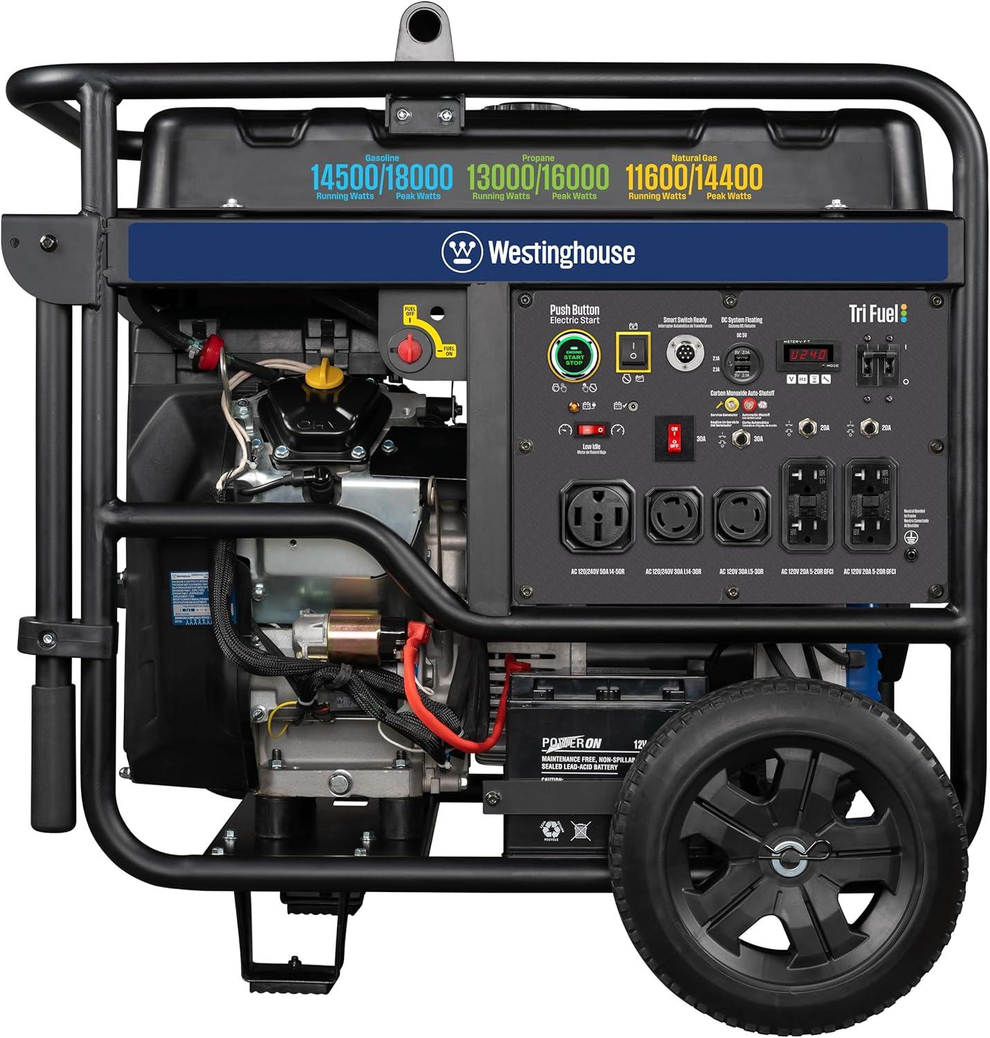 image:imageWestinghouse 18000 Peak Watt TriFuel Home Backup Portable Generator Remote Electric Start Transfer Switch Ready Gas Propane and Natural Gas Powered CO Sensor18000 Watts Tri Fuel CO Sensor