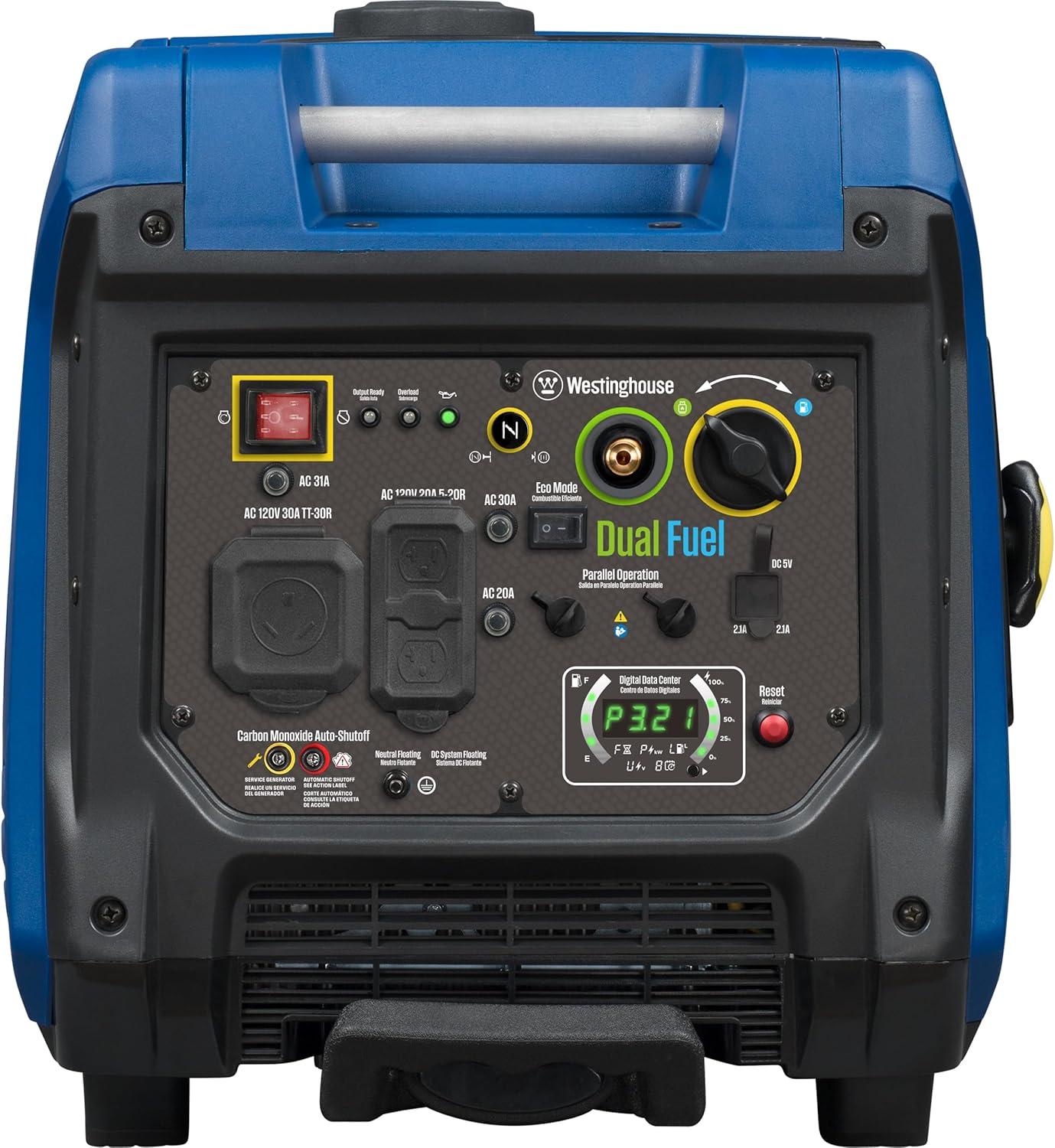 image:imageWestinghouse 4000 Peak Watt Super Quiet Dual Fuel Portable Inverter Generator Remote Electric Start Gas amp Propane Powered RV Ready CO Sensor Parallel Capable5000 Watts Dual Fuel Recoil Start
