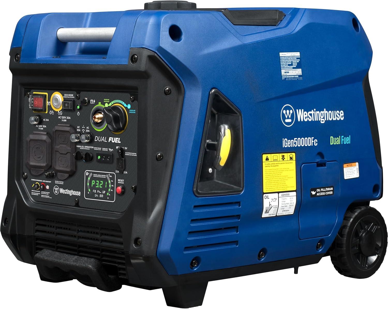 image:imageWestinghouse 4000 Peak Watt Super Quiet Dual Fuel Portable Inverter Generator Remote Electric Start Gas amp Propane Powered RV Ready CO Sensor Parallel Capable5000 Watts Dual Fuel Remote Start