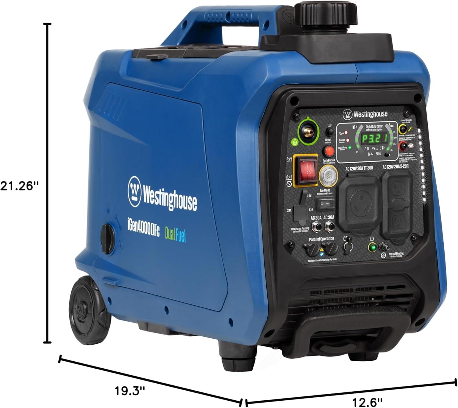 image:imageWestinghouse 4000 Peak Watt Super Quiet Dual Fuel Portable Inverter Generator Remote Electric Start Gas amp Propane Powered RV Ready CO Sensor Parallel Capable4000 Watts Dual Fuel Remote Start