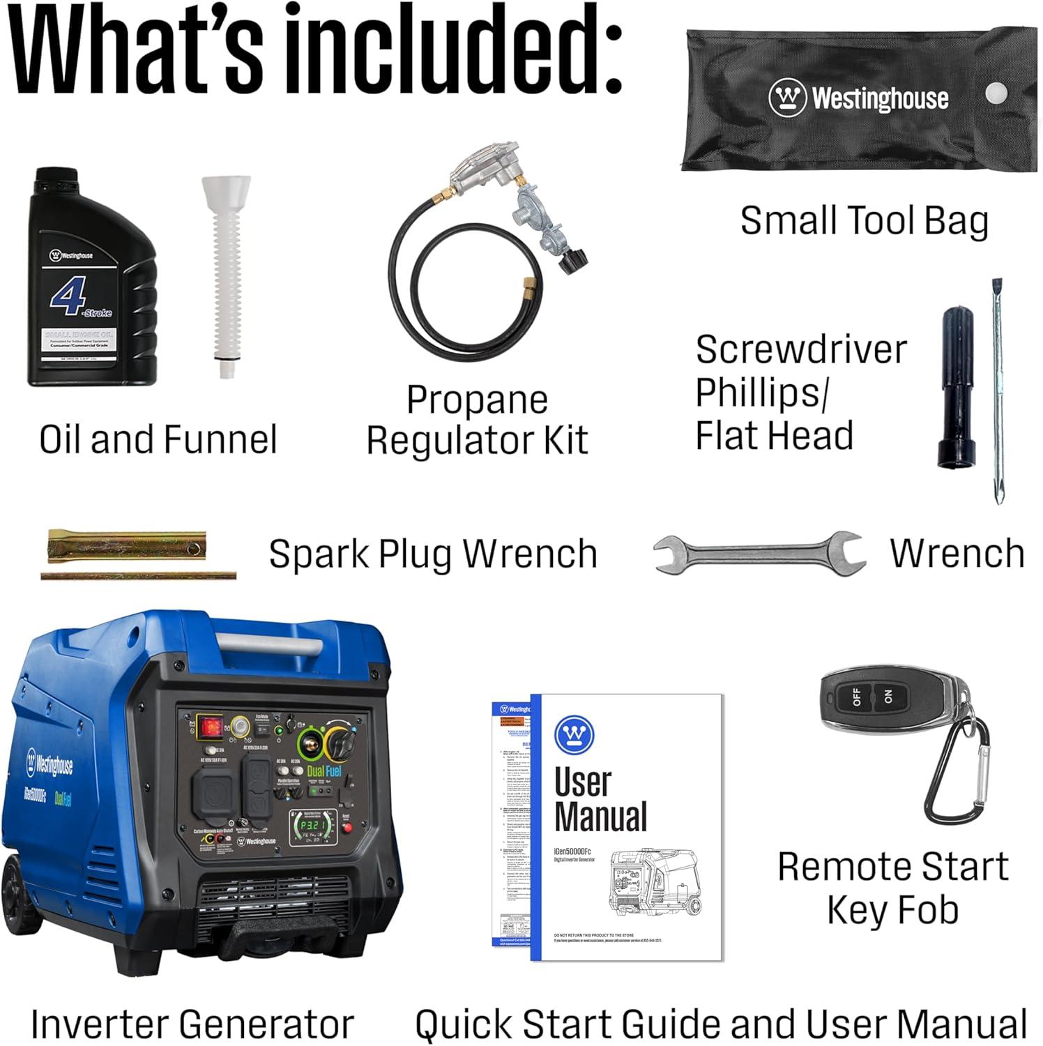 image:imageWestinghouse 4000 Peak Watt Super Quiet Dual Fuel Portable Inverter Generator Remote Electric Start Gas amp Propane Powered RV Ready CO Sensor Parallel Capable5000 Watts Dual Fuel Remote Start