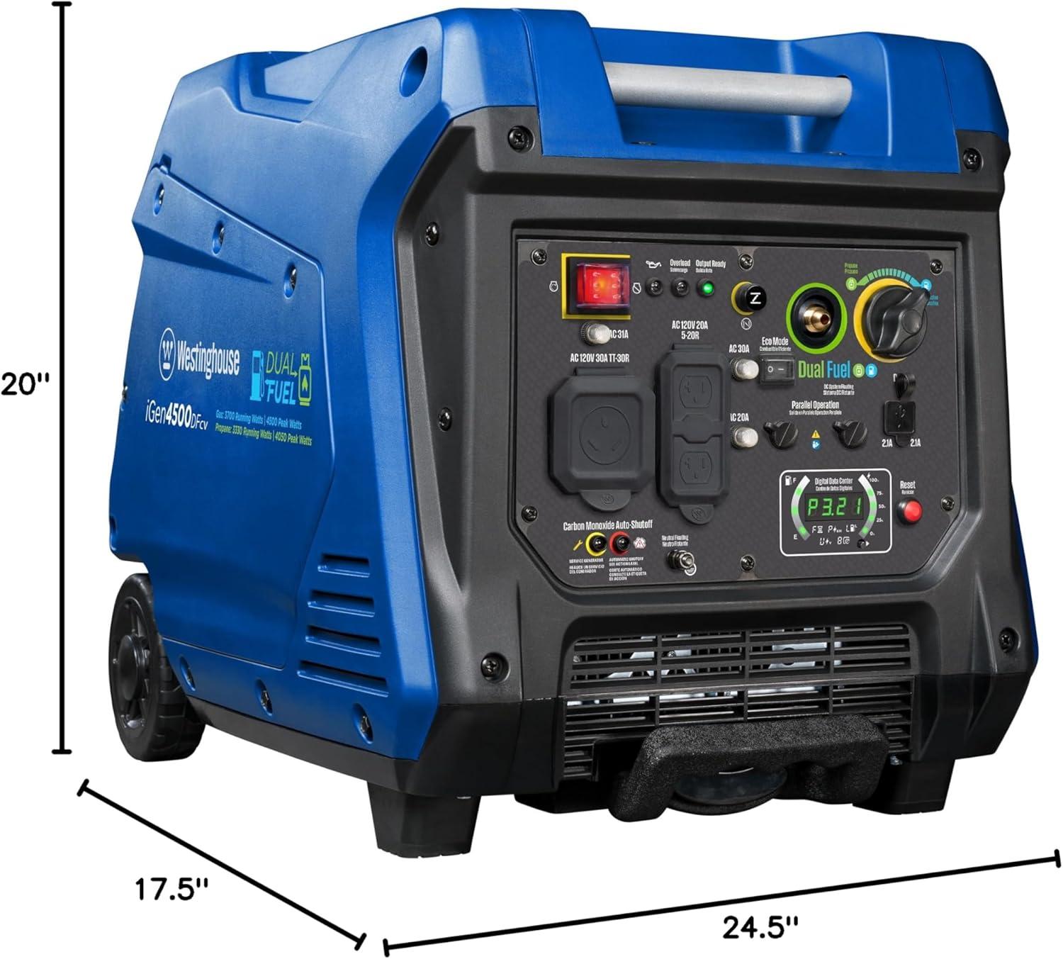 image:imageWestinghouse 4000 Peak Watt Super Quiet Dual Fuel Portable Inverter Generator Remote Electric Start Gas amp Propane Powered RV Ready CO Sensor Parallel Capable5000 Watts Dual Fuel Recoil Start