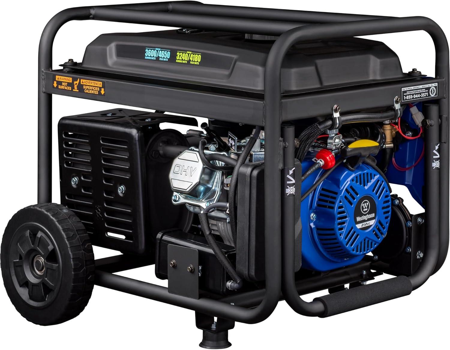 image:imageWestinghouse 4650 Peak Watt Dual Fuel Portable Generator RV Ready 30A Outlet Gas amp Propane Powered CO Sensor4650 Watts Dual Fuel Wheel Kit