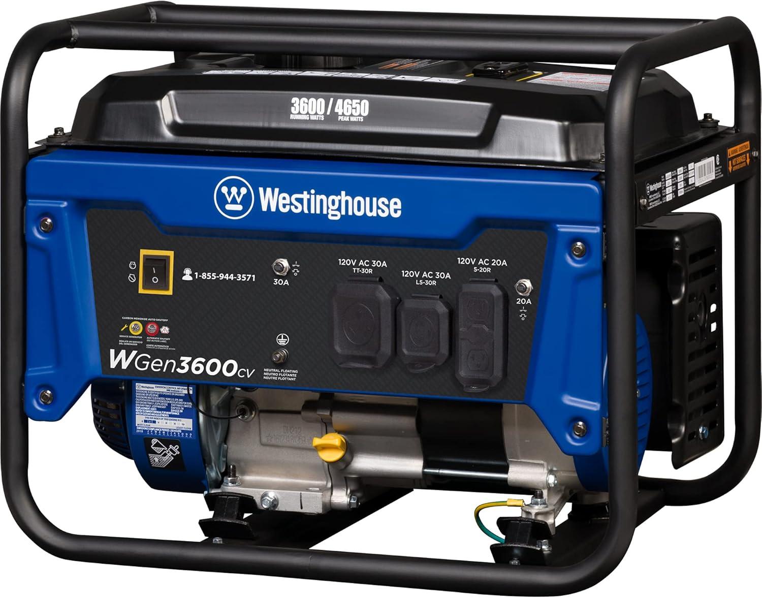 image:imageWestinghouse 4650 Peak Watt Dual Fuel Portable Generator RV Ready 30A Outlet Gas amp Propane Powered CO Sensor4650 Watts Gas Only