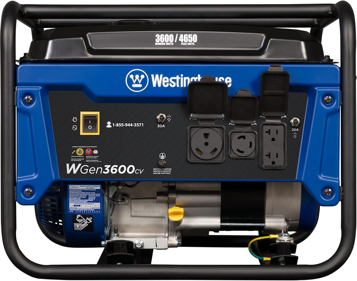 image:imageWestinghouse 4650 Peak Watt Dual Fuel Portable Generator RV Ready 30A Outlet Gas amp Propane Powered CO Sensor4650 Watts Gas Only