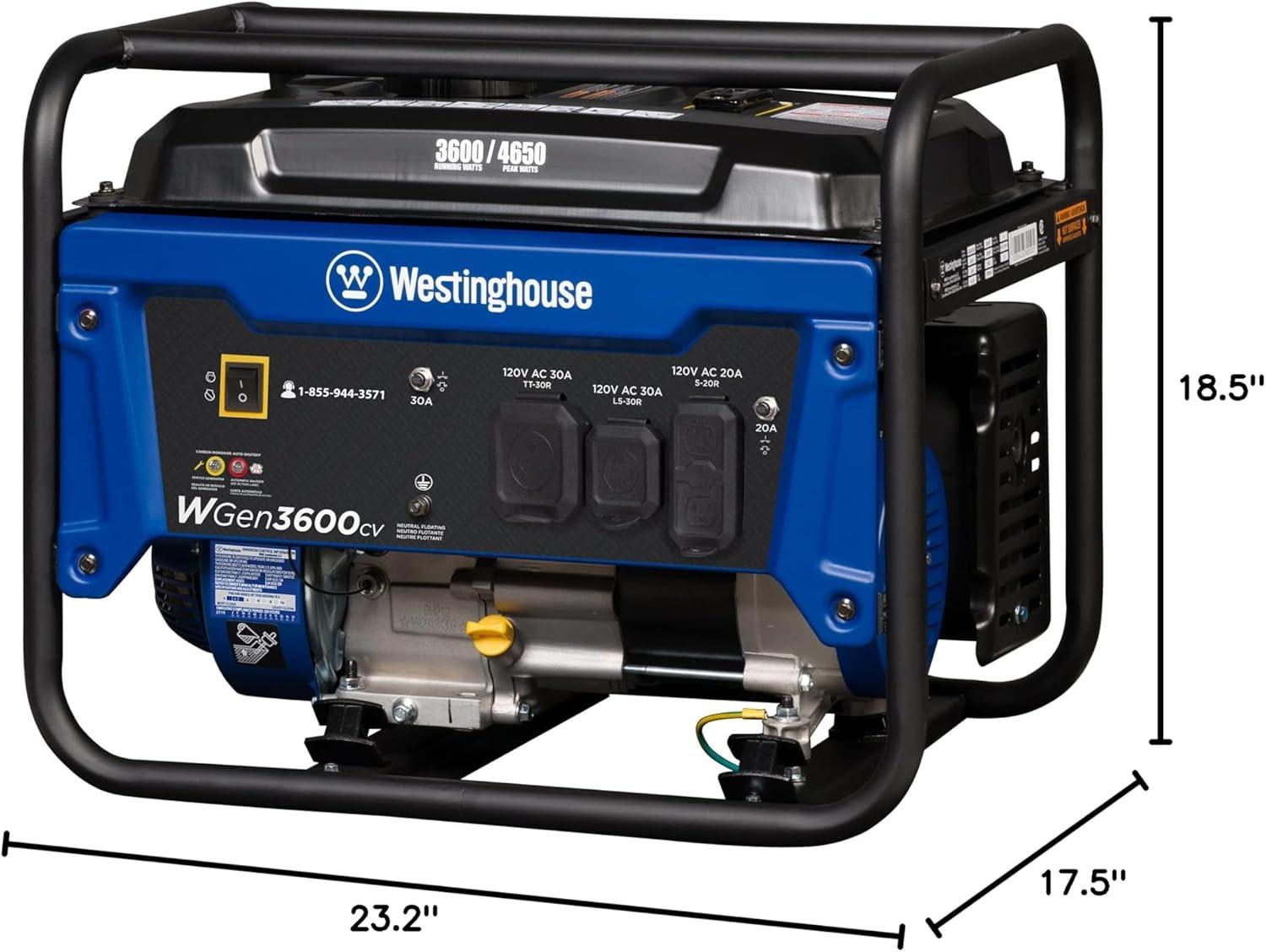 image:imageWestinghouse 4650 Peak Watt Dual Fuel Portable Generator RV Ready 30A Outlet Gas amp Propane Powered CO Sensor4650 Watts Gas Only