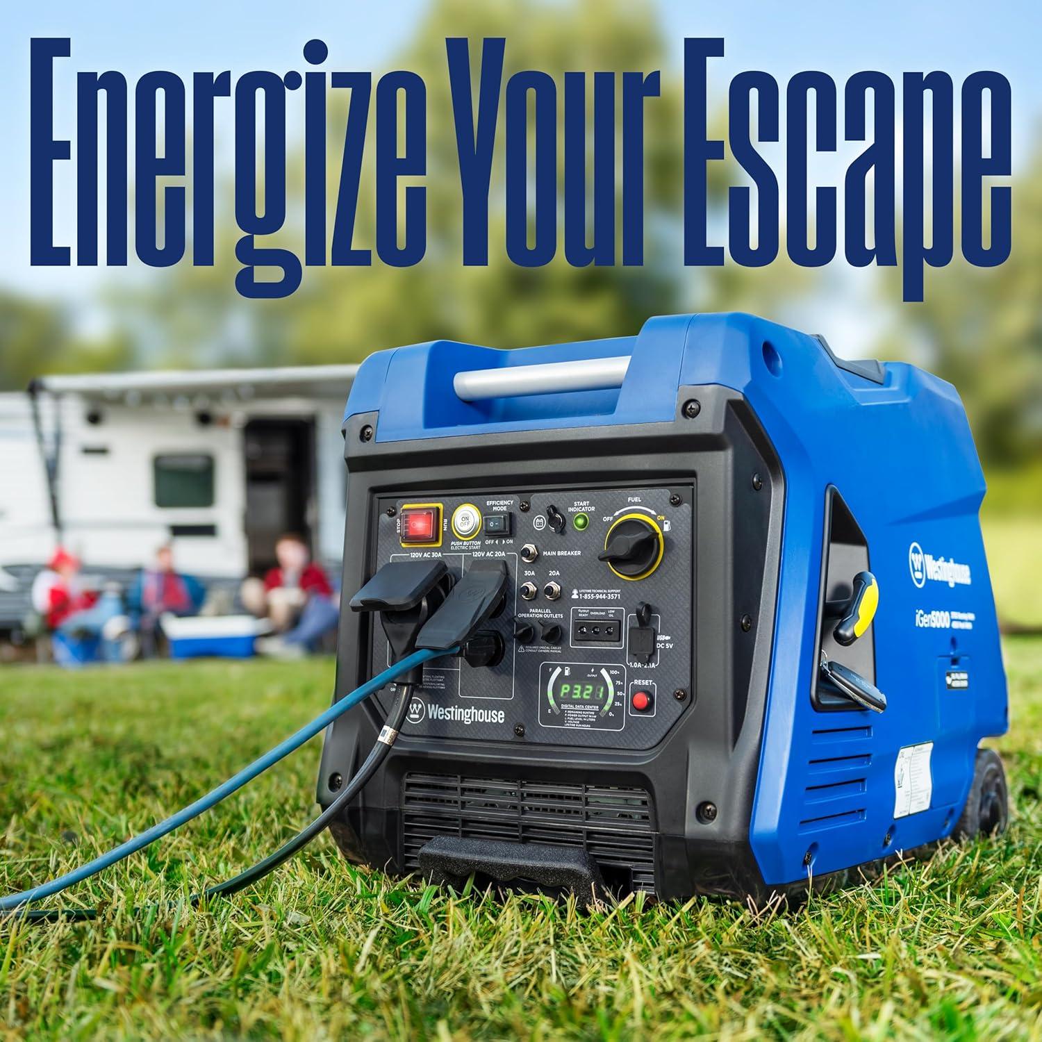 image:imageWestinghouse 5000 Peak Watt Super Quiet Portable Inverter Generator Remote Electric Start with Auto Choke Wheel amp Handle Kit RV Ready Gas Powered Parallel Capable5000 Watts Gas Only Remote Start