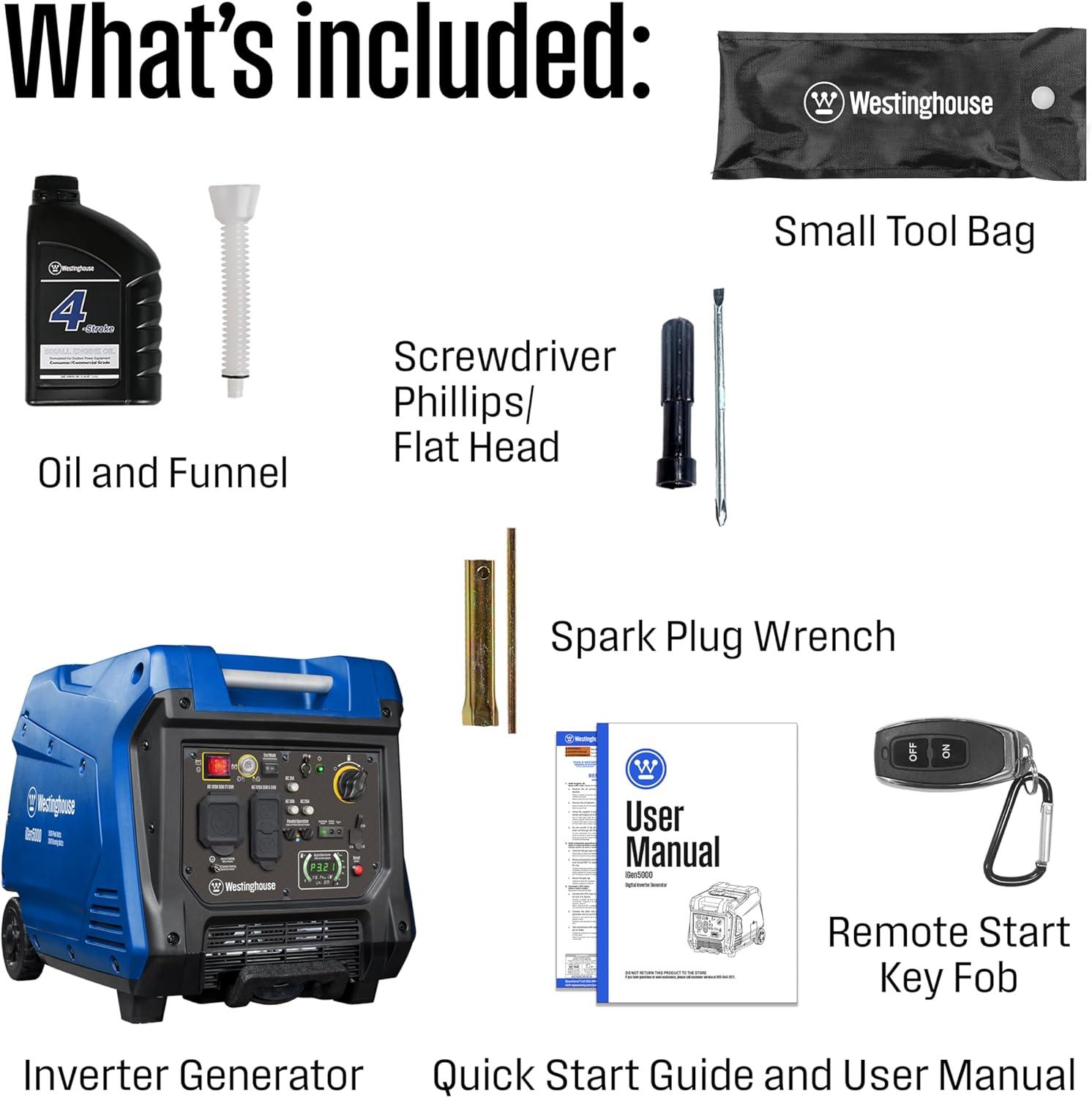 image:imageWestinghouse 5000 Peak Watt Super Quiet Portable Inverter Generator Remote Electric Start with Auto Choke Wheel amp Handle Kit RV Ready Gas Powered Parallel Capable5000 Watts Gas Only Remote Start