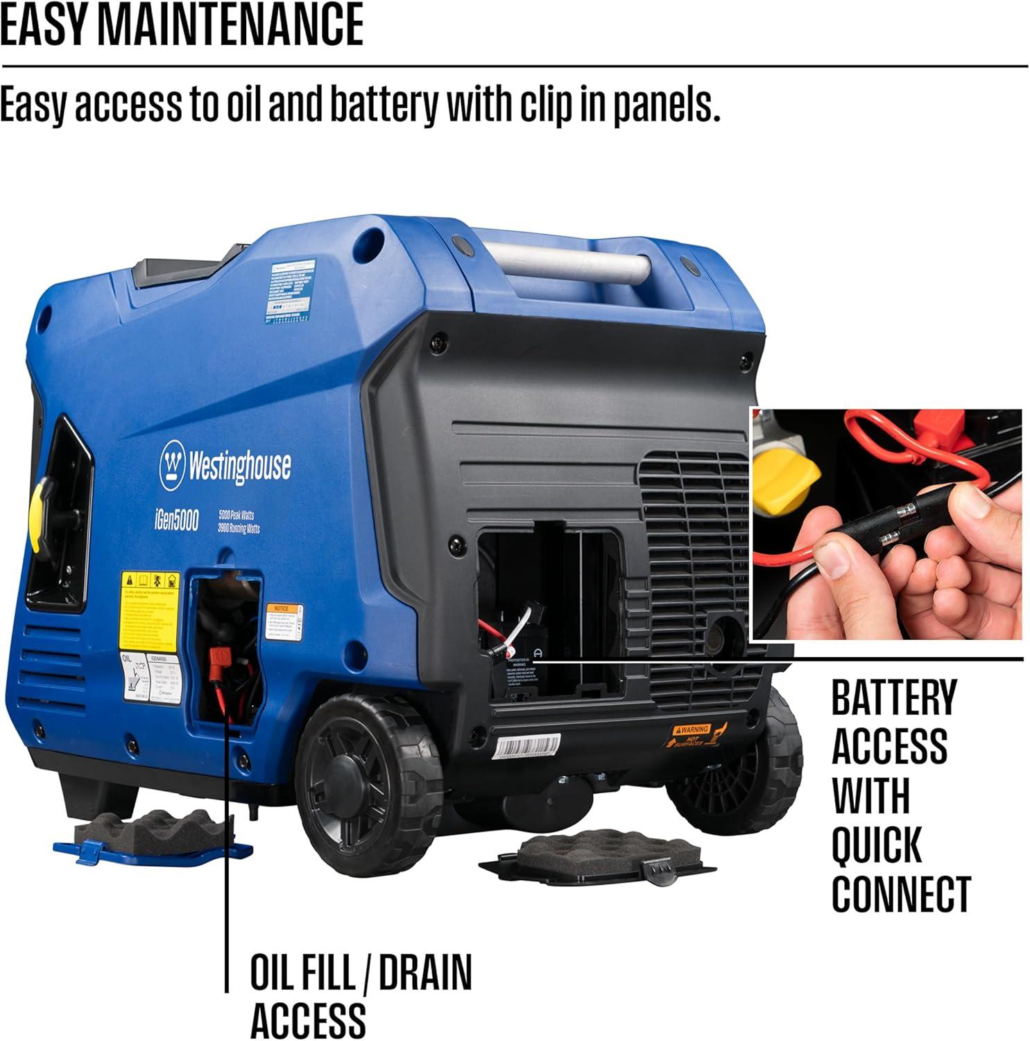 image:imageWestinghouse 5000 Peak Watt Super Quiet Portable Inverter Generator Remote Electric Start with Auto Choke Wheel amp Handle Kit RV Ready Gas Powered Parallel Capable5000 Watts Gas Only Remote Start