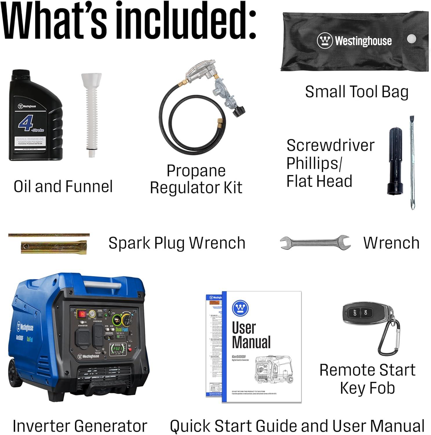 image:imageWestinghouse 5000 Peak Watt Super Quiet Portable Inverter Generator Remote Electric Start with Auto Choke Wheel amp Handle Kit RV Ready Gas Powered Parallel Capable5000 Watts Dual Fuel Remote Start