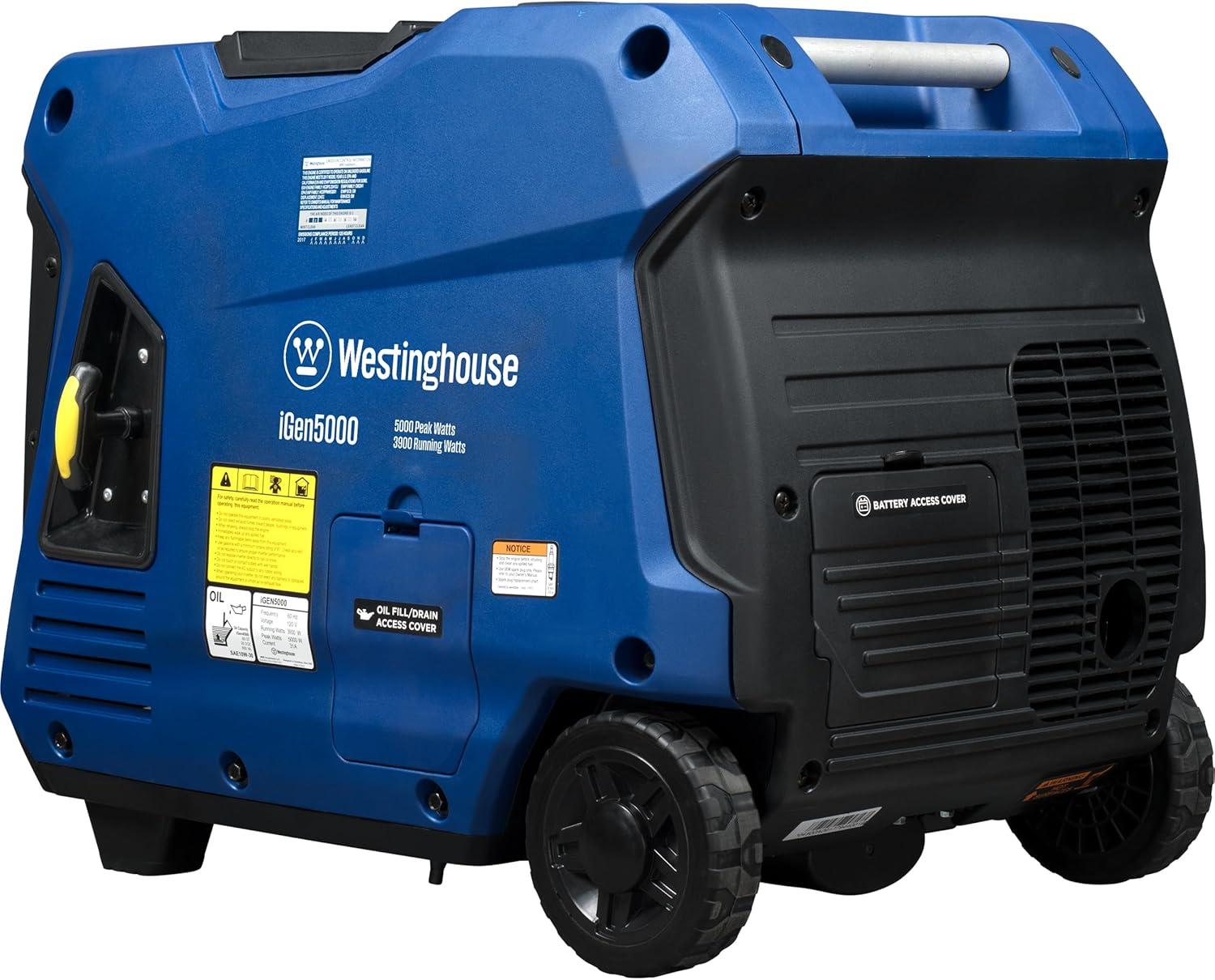 image:imageWestinghouse 5000 Peak Watt Super Quiet Portable Inverter Generator Remote Electric Start with Auto Choke Wheel amp Handle Kit RV Ready Gas Powered Parallel Capable5000 Watts Gas Only Remote Start