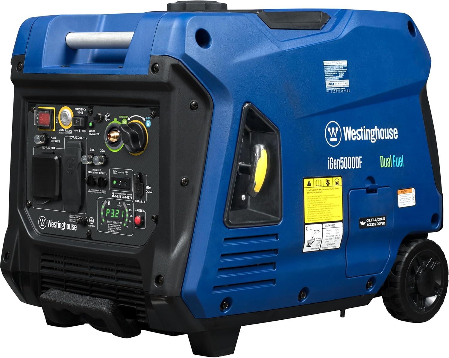image:imageWestinghouse 5000 Peak Watt Super Quiet Portable Inverter Generator Remote Electric Start with Auto Choke Wheel amp Handle Kit RV Ready Gas Powered Parallel Capable5000 Watts Dual Fuel Remote Start