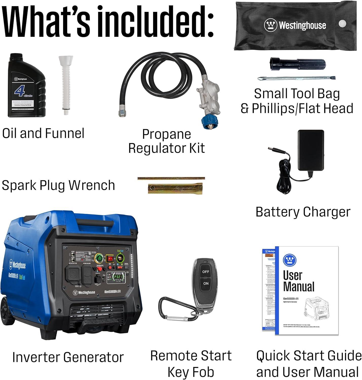 image:imageWestinghouse 5000 Peak Watt Super Quiet Portable Inverter Generator Remote Electric Start with Auto Choke Wheel amp Handle Kit RV Ready Gas Powered Parallel Capable5000 Watts Dual Fuel EFI Remote Start CO Sensor