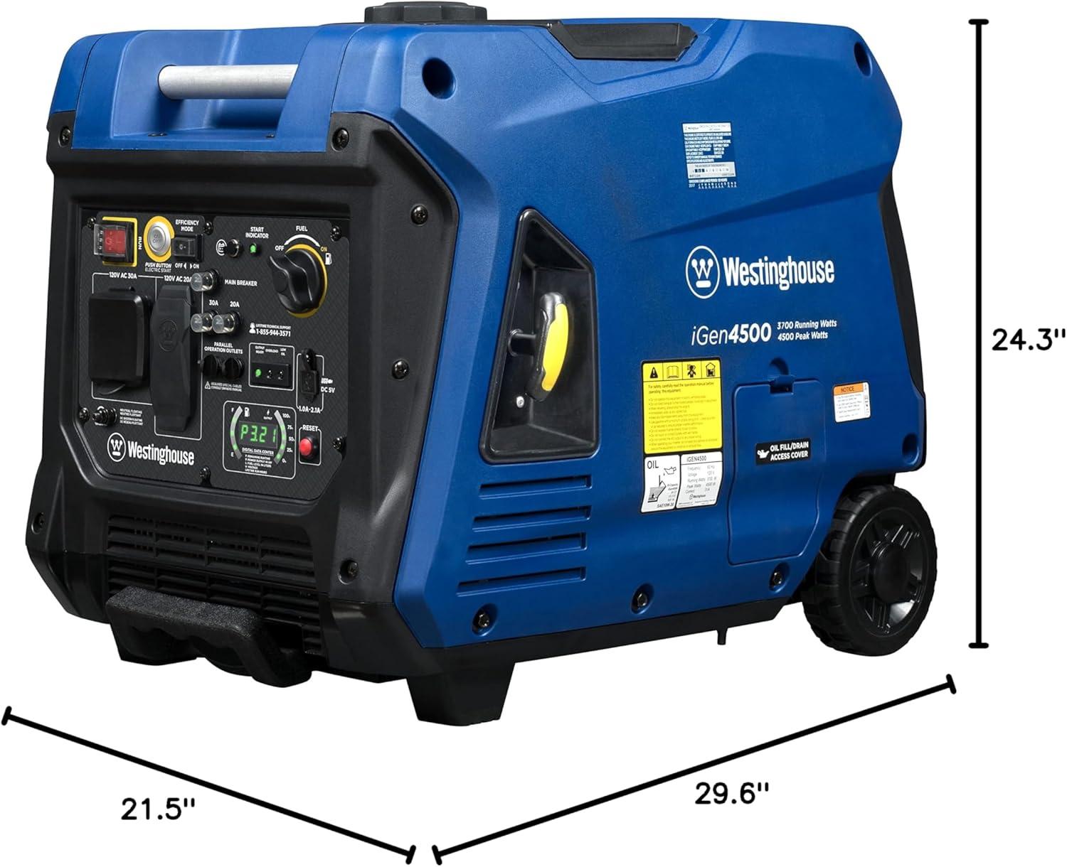 image:imageWestinghouse 5000 Peak Watt Super Quiet Portable Inverter Generator Remote Electric Start with Auto Choke Wheel amp Handle Kit RV Ready Gas Powered Parallel Capable5000 Watts Gas Only Remote Start