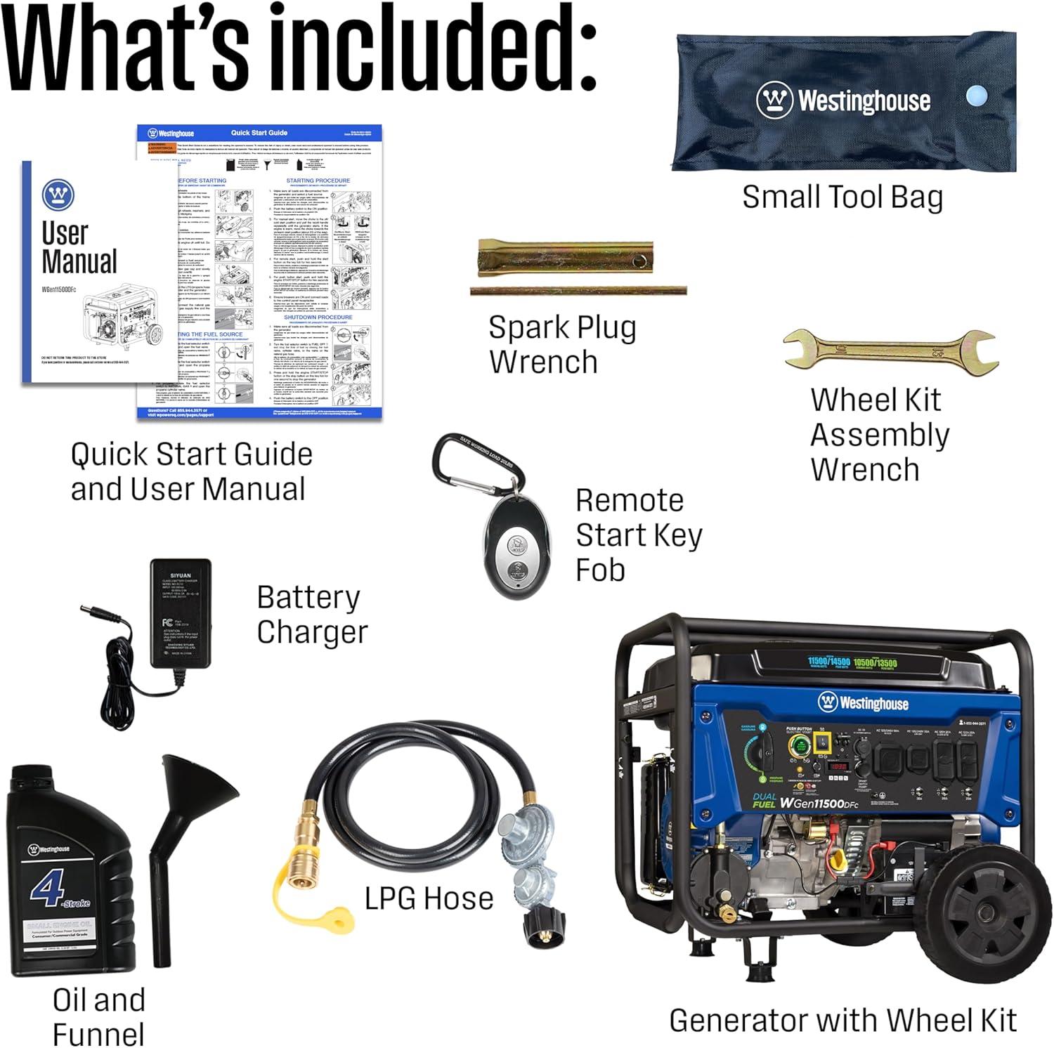 image:imageWestinghouse Outdoor Power Equipment 14500 Peak Watt Dual Fuel Home Backup Portable Generator Remote Electric Start Transfer Switch Ready Gas and Propane Powered14500 Watts Dual Fuel