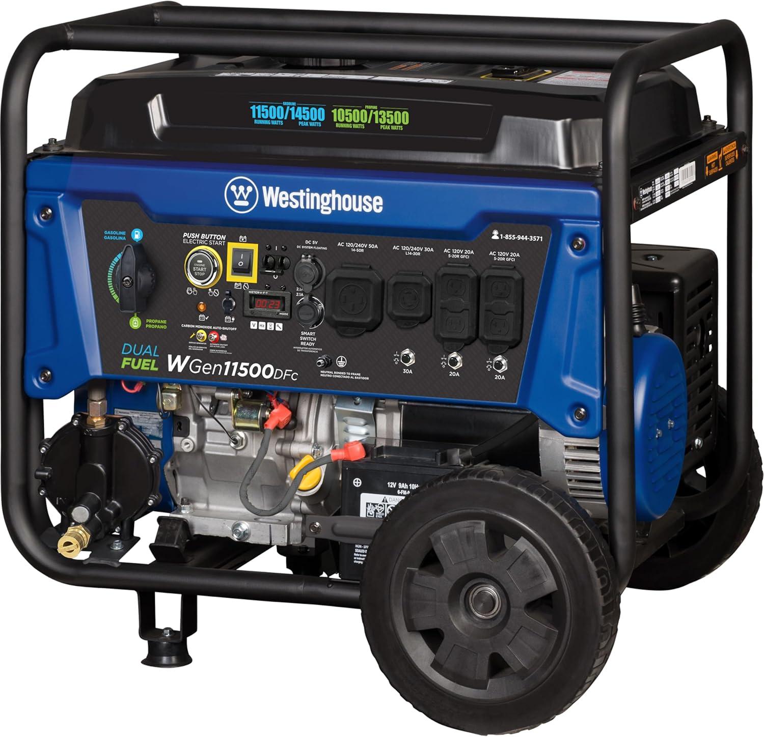 image:imageWestinghouse Outdoor Power Equipment 14500 Peak Watt Dual Fuel Home Backup Portable Generator Remote Electric Start Transfer Switch Ready Gas and Propane Powered14500 Watts Dual Fuel