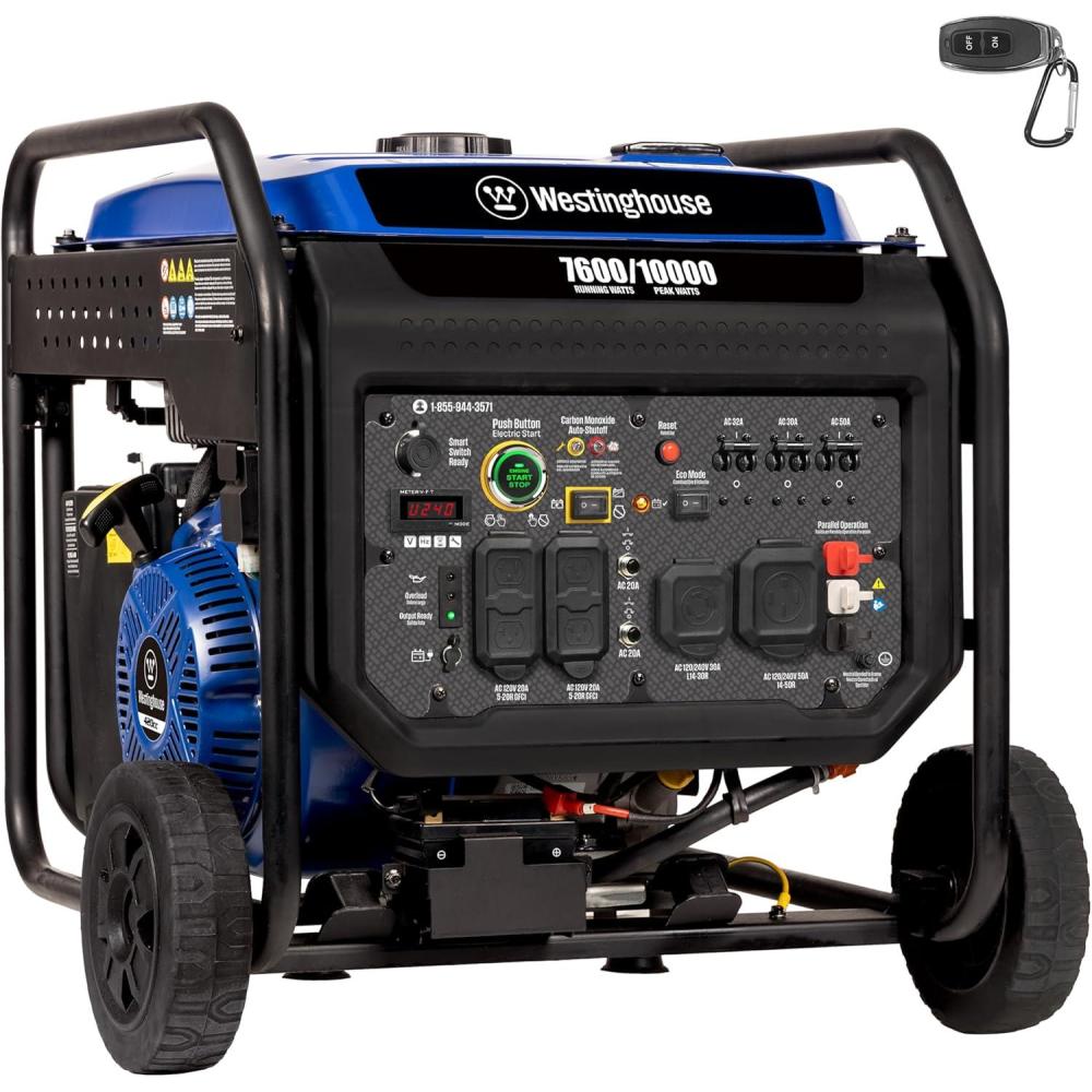 image:imageWestinghouse 11000 Peak Watt TriFuel Portable Inverter Generator Remote Start Transfer Switch Ready GasPropaneNatural Gas Powered Low THD Safe for Electronics Parallel Capable CO Sensor10000 Watts Inverter CO Sensor