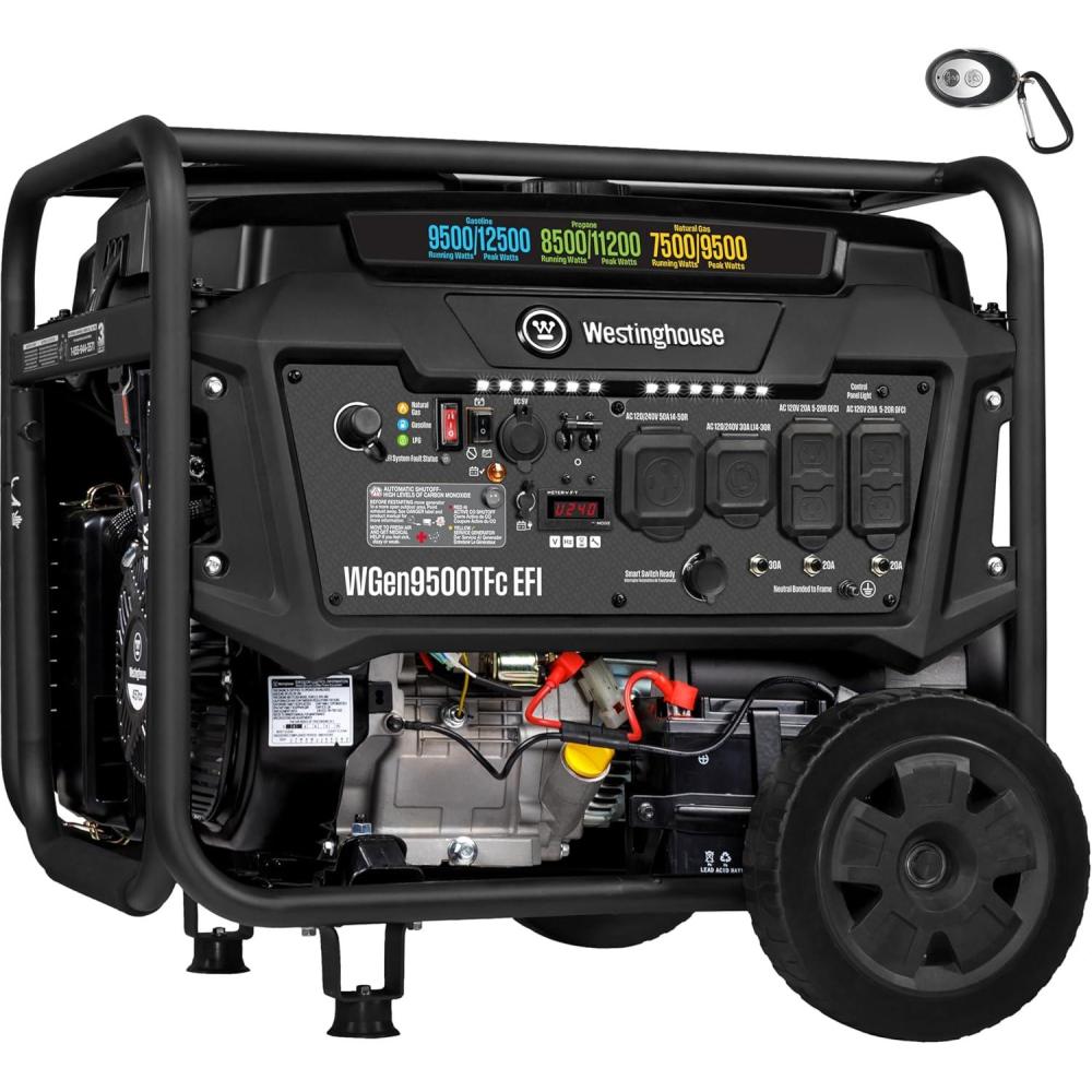 image:imageWestinghouse 12500 Peak Watt EFI TriFuel Home Backup Portable Generator Remote Electric Start Transfer Switch Ready Gas Propane and Natural Gas Powered CARB Compliant12500 Watts TriFuel EFI