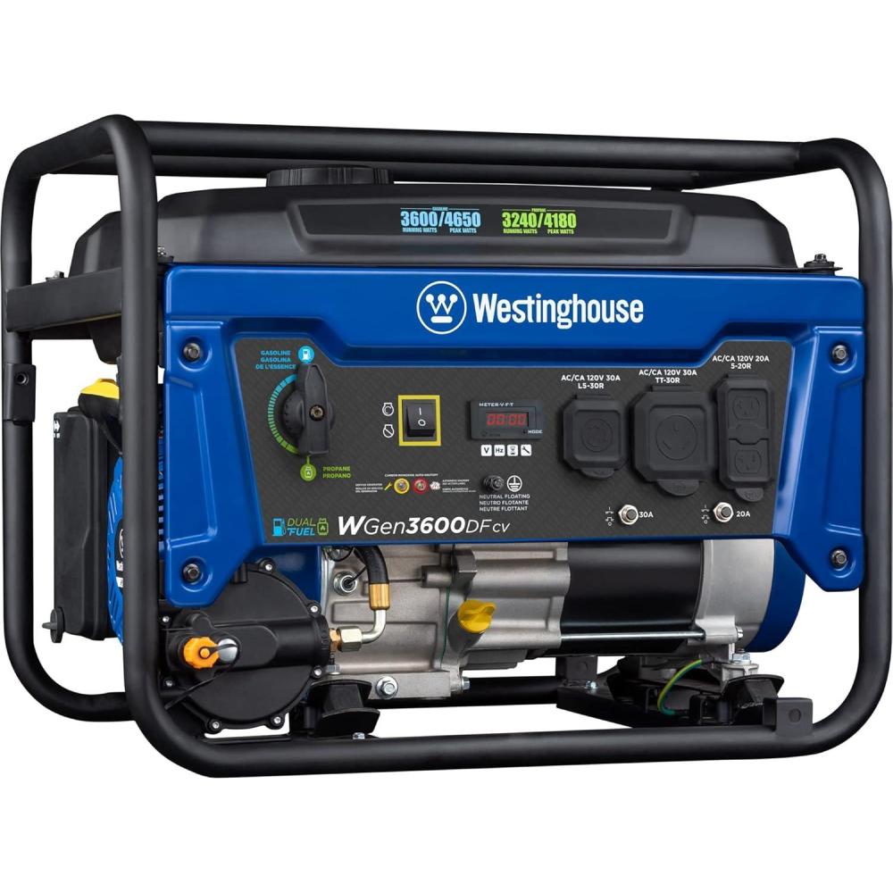 image:imageWestinghouse 4650 Peak Watt Dual Fuel Portable Generator RV Ready 30A Outlet Gas amp Propane Powered CO Sensor4650 Watts Dual Fuel