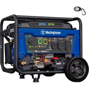 Westinghouse 4650 Peak Watt Dual Fuel Portable Generator, RV Ready 30A Outlet, Gas & Propane Powered, CO Sensor(4650 Watts – Dual Fuel – Wheel Kit)