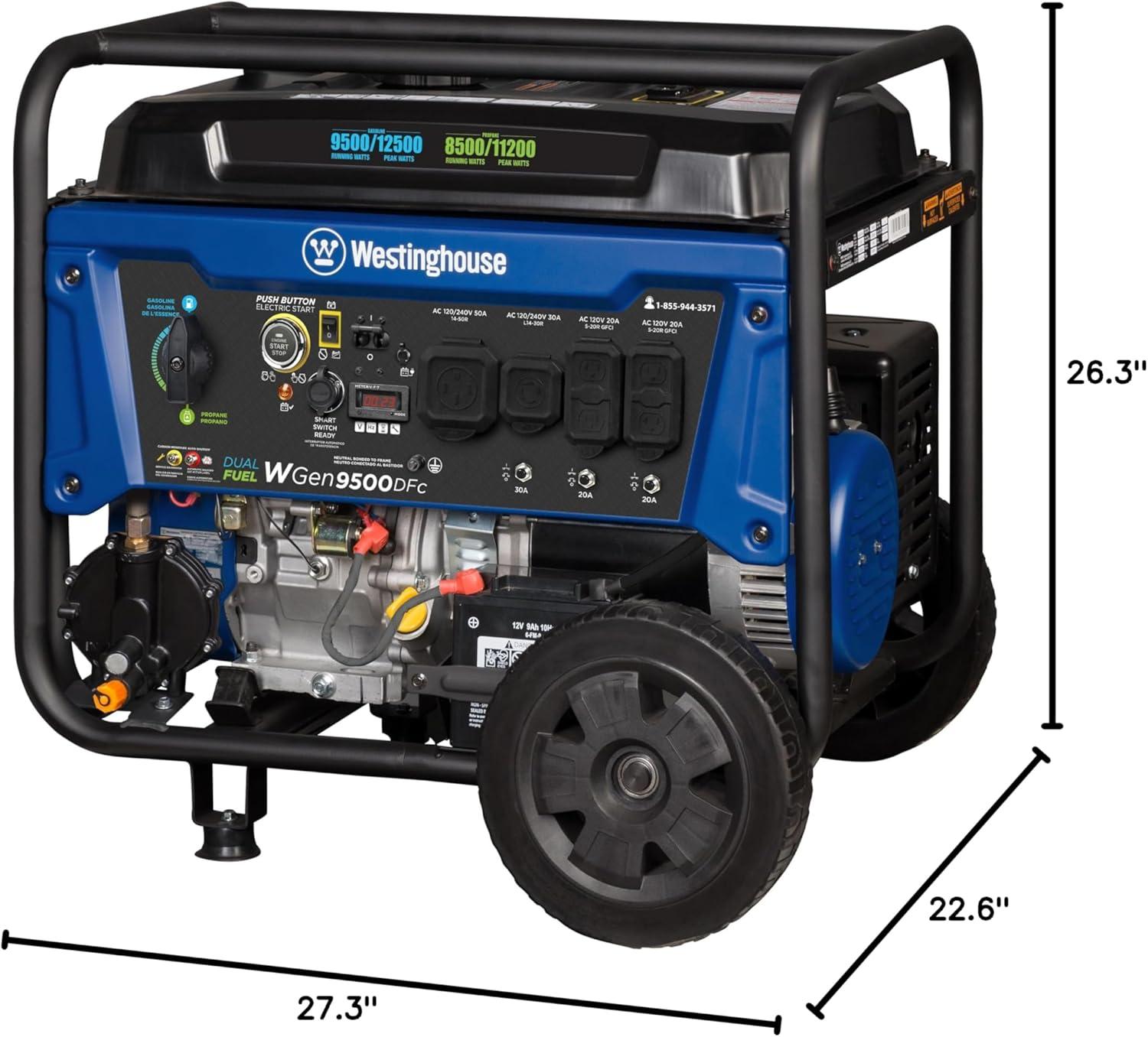 image:imageWestinghouse 12500 Peak Watt Dual Fuel Home Backup Portable Generator Remote Electric Start Transfer Switch Ready Gas and Propane Powered CO Sensor12500 Watts Dual Fuel CO Sensor