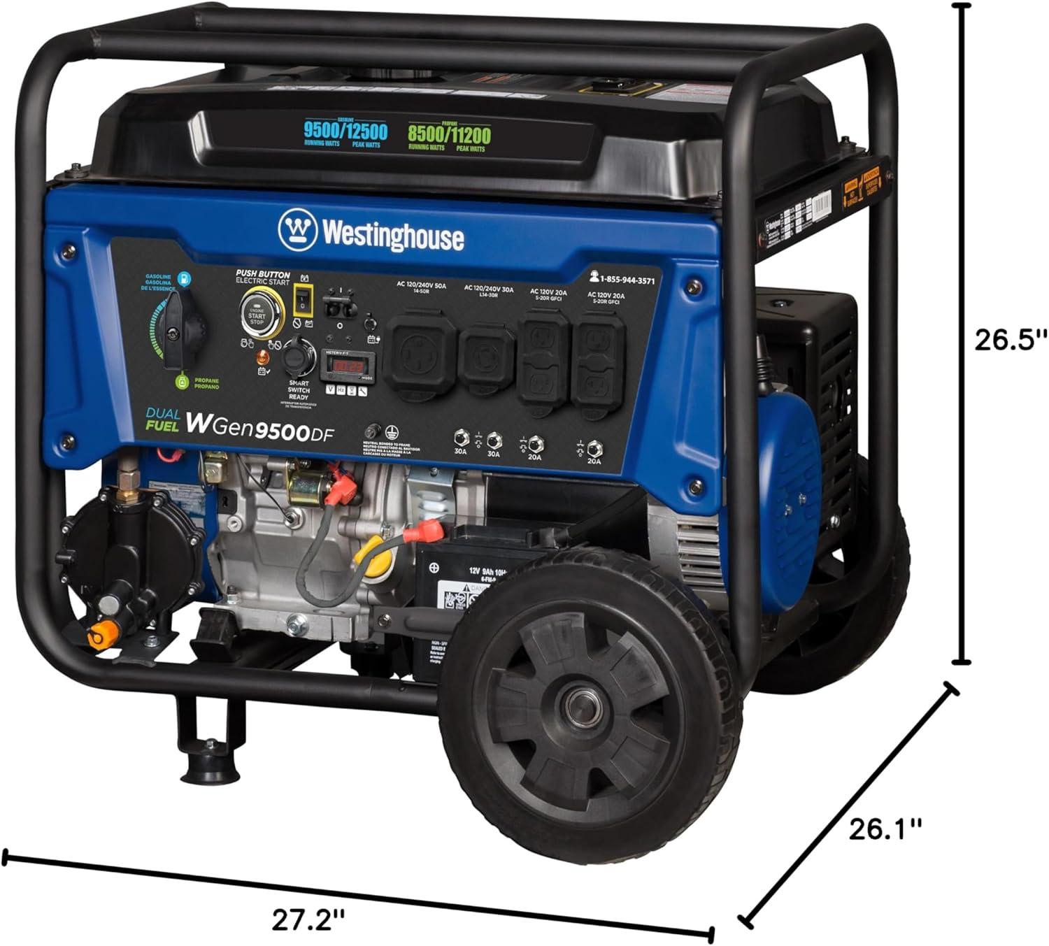image:imageWestinghouse 12500 Peak Watt Dual Fuel Home Backup Portable Generator Remote Electric Start Transfer Switch Ready Gas and Propane Powered CO Sensor12500 Watts Dual Fuel