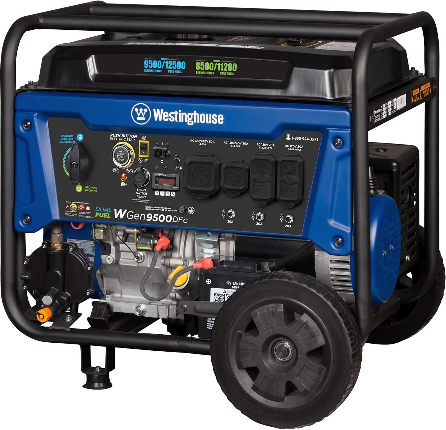 image:imageWestinghouse 12500 Peak Watt Dual Fuel Home Backup Portable Generator Remote Electric Start Transfer Switch Ready Gas and Propane Powered CO Sensor12500 Watts Dual Fuel CO Sensor