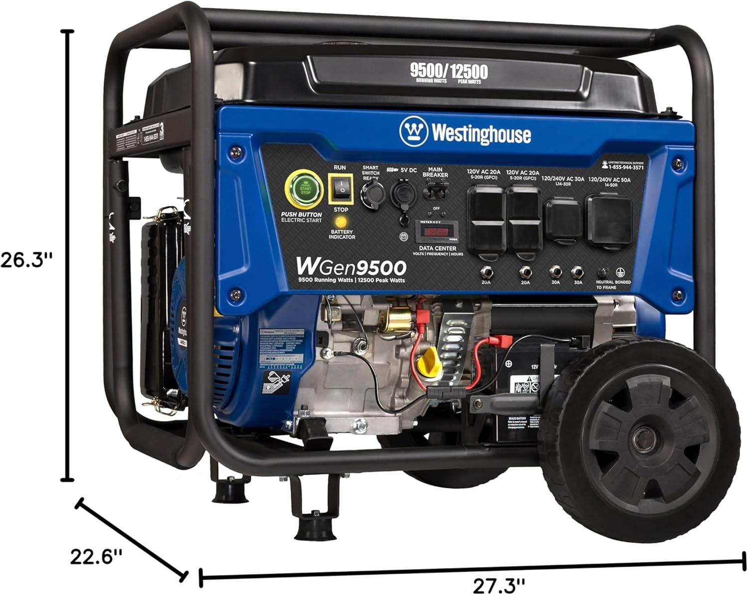 image:imageWestinghouse 12500 Peak Watt Dual Fuel Home Backup Portable Generator Remote Electric Start Transfer Switch Ready Gas and Propane Powered CO Sensor12500 Watts Gas Only