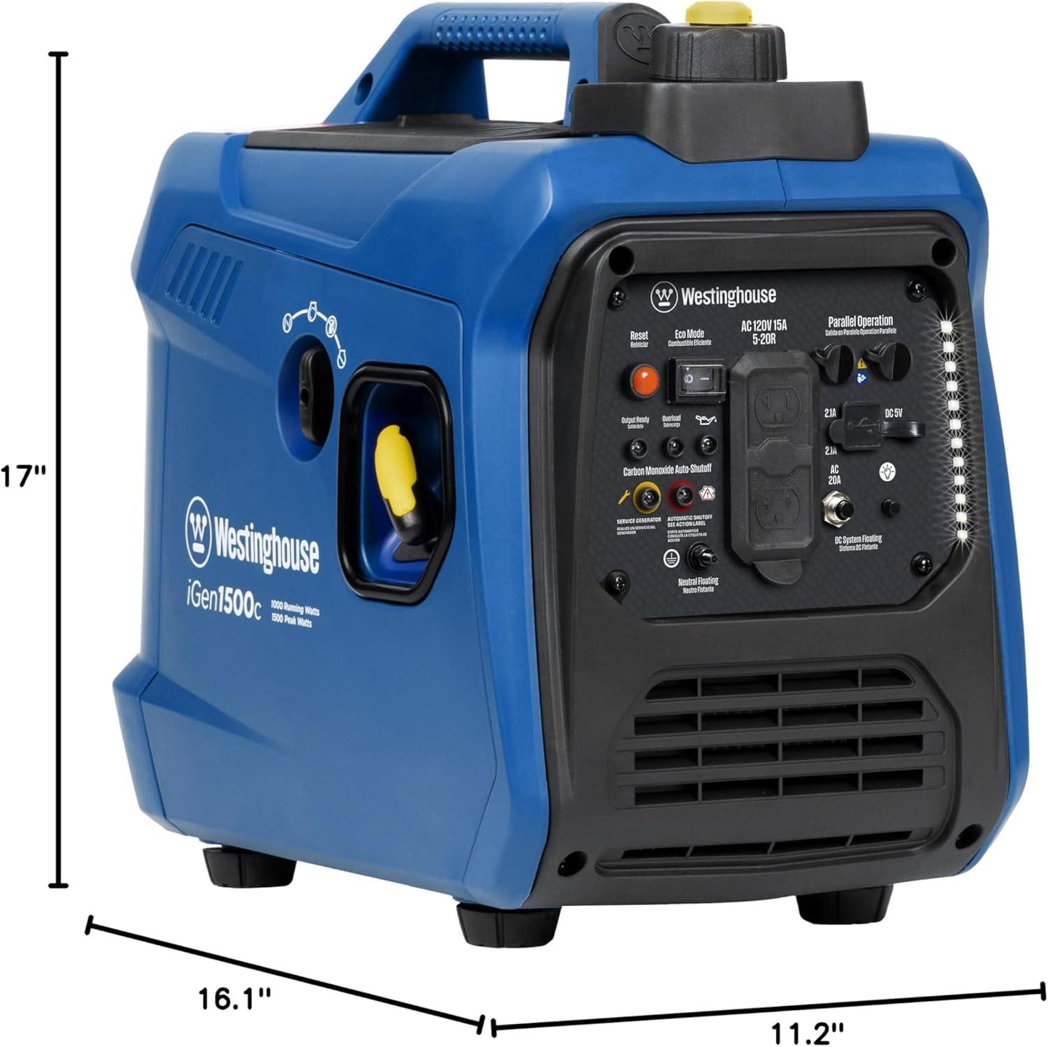image:imageWestinghouse 1500 Peak Watt Super Quiet amp Lightweight Portable Inverter Generator Gas Powered CO Sensor Parallel Capable Long Run TimeBlue1500 Watts Gas Only