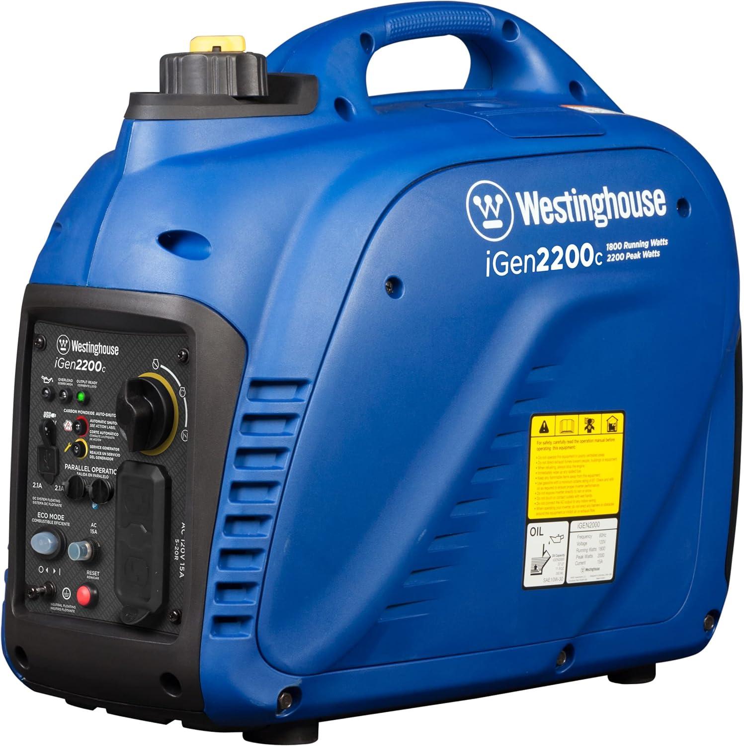 image:imageWestinghouse 1500 Peak Watt Super Quiet amp Lightweight Portable Inverter Generator Gas Powered CO Sensor Parallel Capable Long Run TimeBlue2200 Watts Gas Only