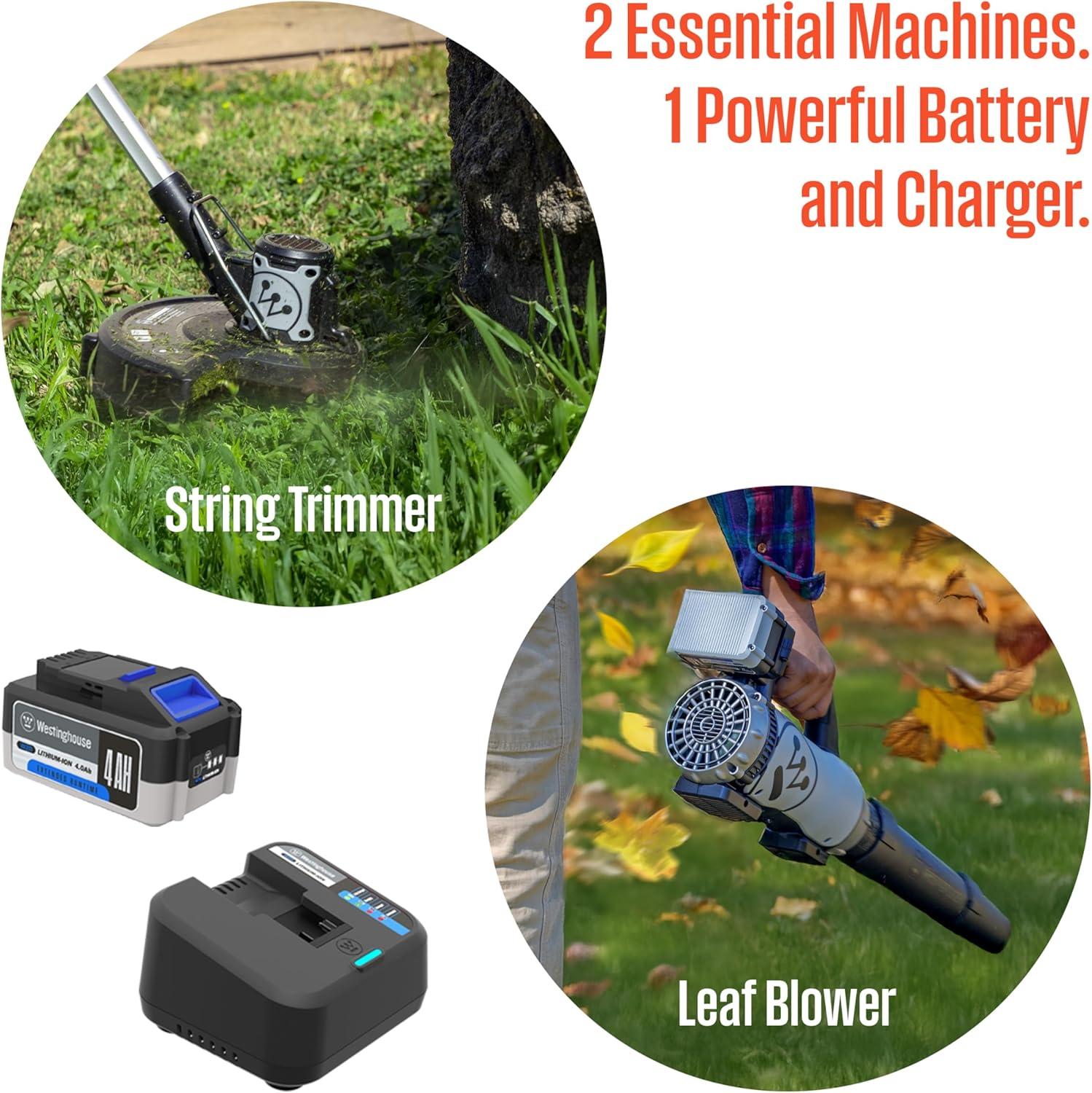 image:imageWestinghouse 20V Cordless Leaf Blower 350 CFM 110 MPH 2in1 Cordless String Trimmer and Edger 12 Inch Cutting Path with 40Ah Battery and ChargerLeaf BlowerString Trimmer Kit