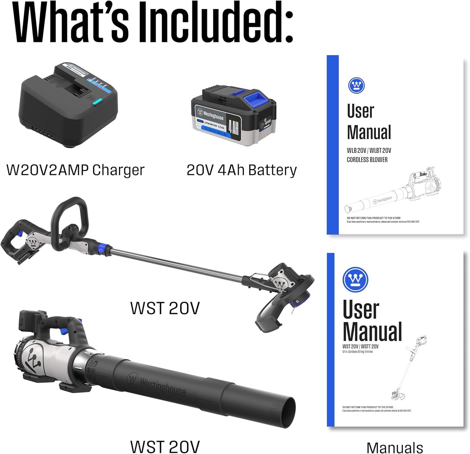 image:imageWestinghouse 20V Cordless Leaf Blower 350 CFM 110 MPH 2in1 Cordless String Trimmer and Edger 12 Inch Cutting Path with 40Ah Battery and ChargerLeaf BlowerString Trimmer Kit