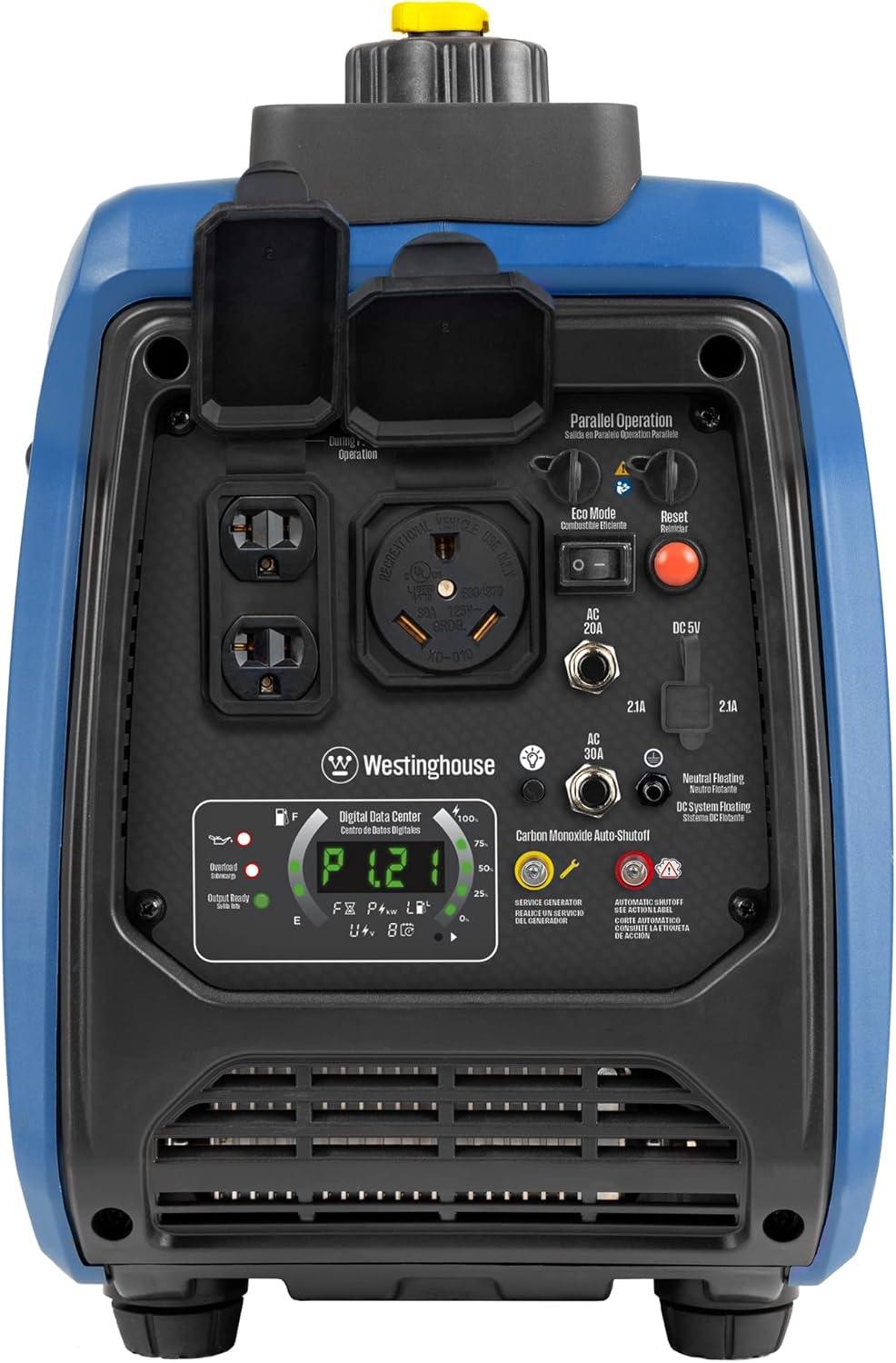 image:imageWestinghouse 2550 Peak Watt Super Quiet amp Lightweight Portable Inverter Generator RV Ready 30A Outlet Gas Powered CO Sensor Parallel Capable Long Run TimeBlue2550 Watts Gas Only CO Sensor