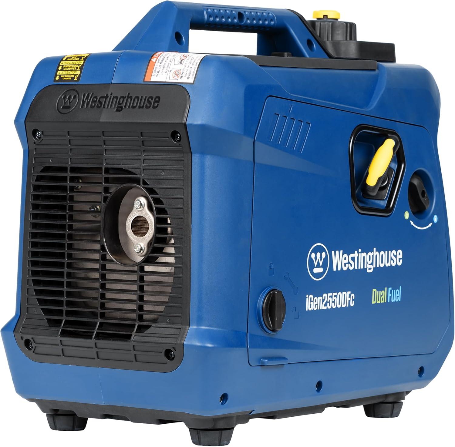 image:imageWestinghouse 2550 Peak Watt Super Quiet amp Lightweight Portable Inverter Generator RV Ready 30A Outlet Gas Powered CO Sensor Parallel Capable Long Run TimeBlue2550 Watts Dual Fuel CO Sensor