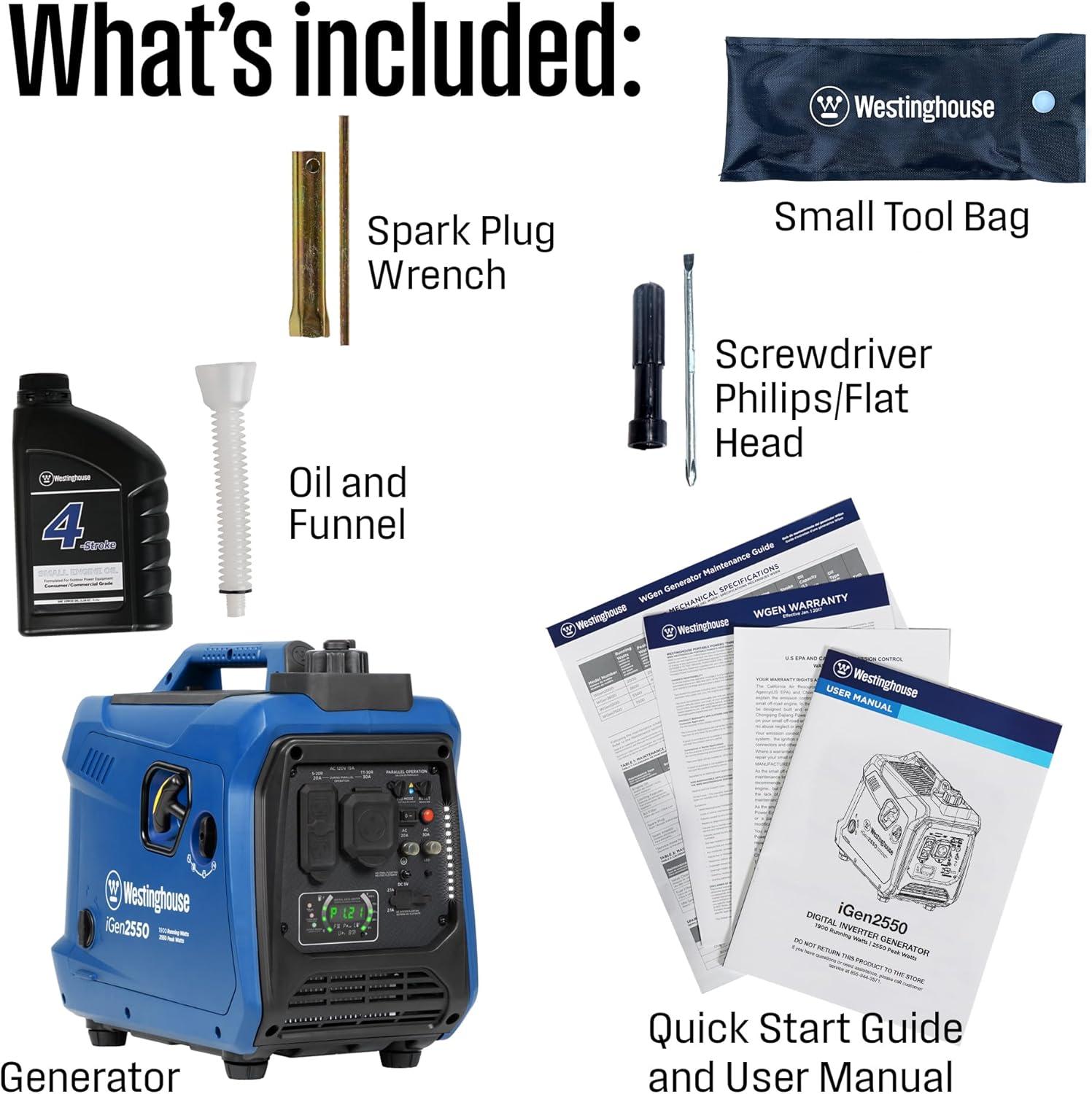 image:imageWestinghouse 2550 Peak Watt Super Quiet amp Lightweight Portable Inverter Generator RV Ready 30A Outlet Gas Powered CO Sensor Parallel Capable Long Run TimeBlue2550 Watts Gas Only