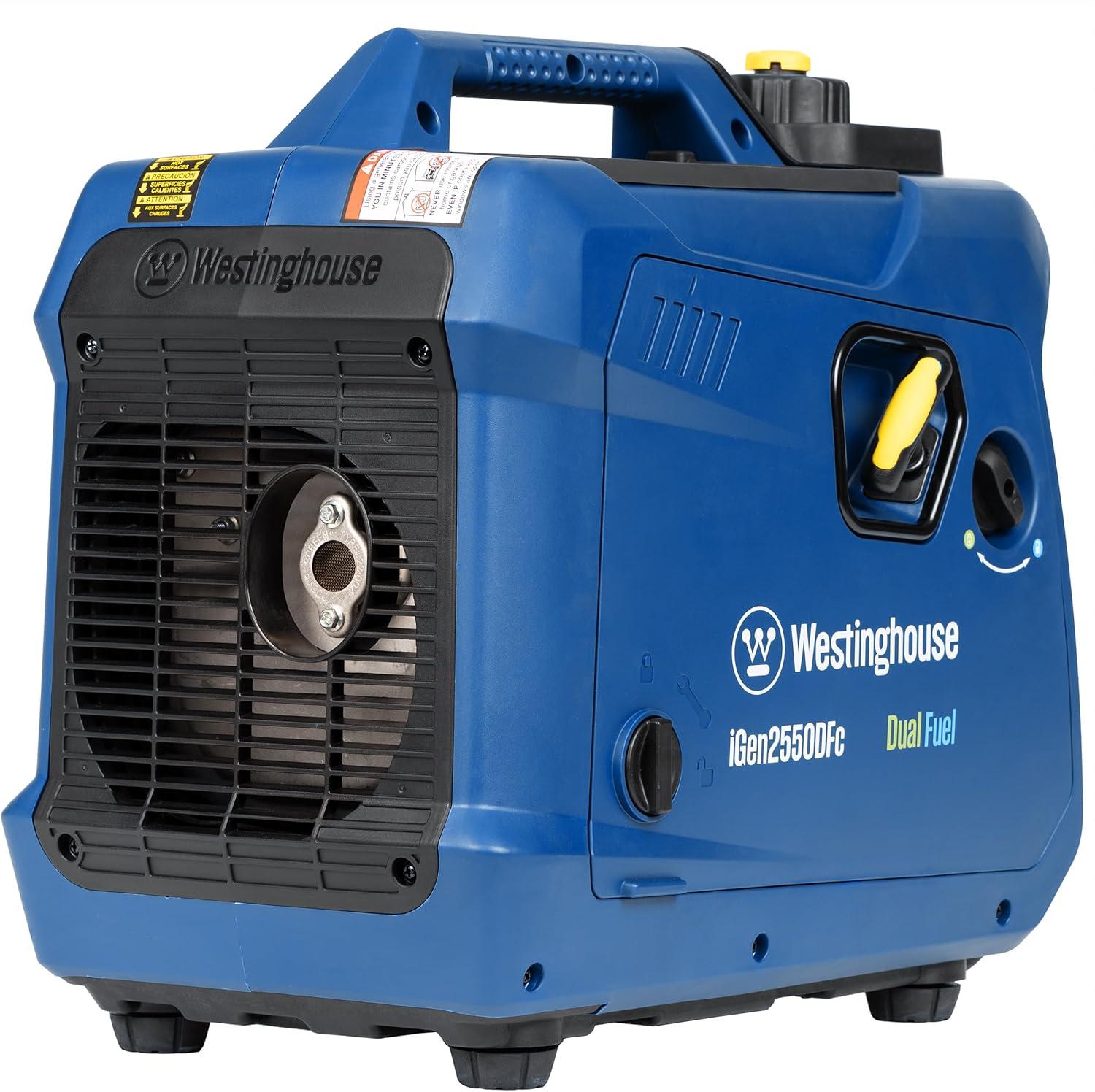 image:imageWestinghouse 2550 Peak Watt Super Quiet amp Lightweight Portable Inverter Generator RV Ready 30A Outlet Gas Powered CO Sensor Parallel Capable Long Run TimeBlue2550 Watts Dual Fuel CO Sensor