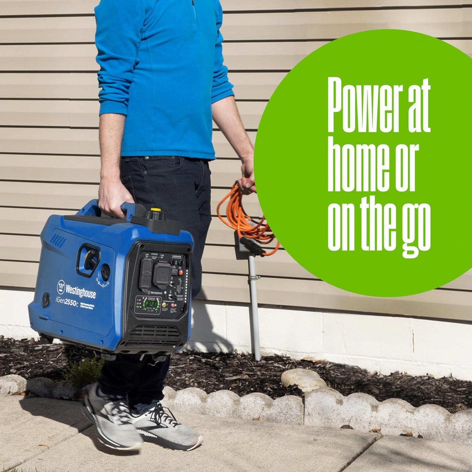 image:imageWestinghouse 2550 Peak Watt Super Quiet amp Lightweight Portable Inverter Generator RV Ready 30A Outlet Gas Powered CO Sensor Parallel Capable Long Run TimeBlue2550 Watts Gas Only CO Sensor