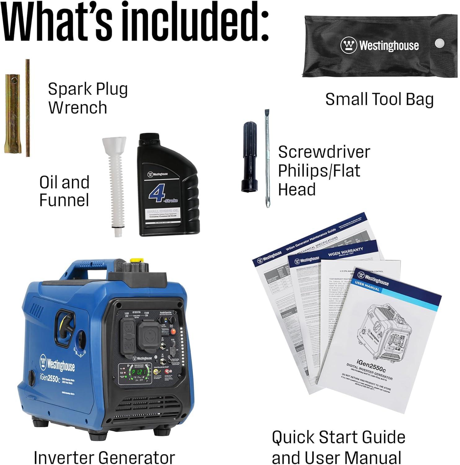 image:imageWestinghouse 2550 Peak Watt Super Quiet amp Lightweight Portable Inverter Generator RV Ready 30A Outlet Gas Powered CO Sensor Parallel Capable Long Run TimeBlue2550 Watts Gas Only CO Sensor
