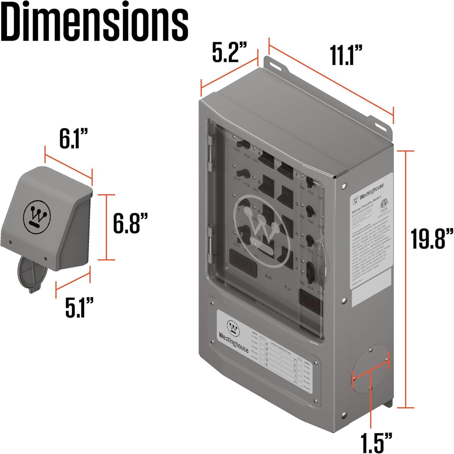 image:imageWestinghouse 30 Amp Transfer Switch Kit with 8 Circuits Compatible with Generators up to 7500 Running WattsGrey30A Transfer Switch