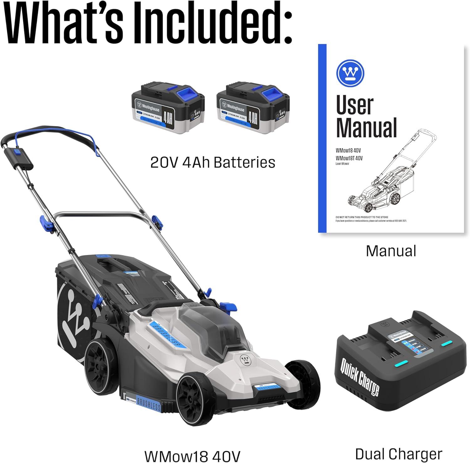 image:imageWestinghouse 40V 18 Inch Brushless Cordless Push Lawn Mower 6 Height Positions 2 40Ah Batteries and Charger Included40V 18 Mower