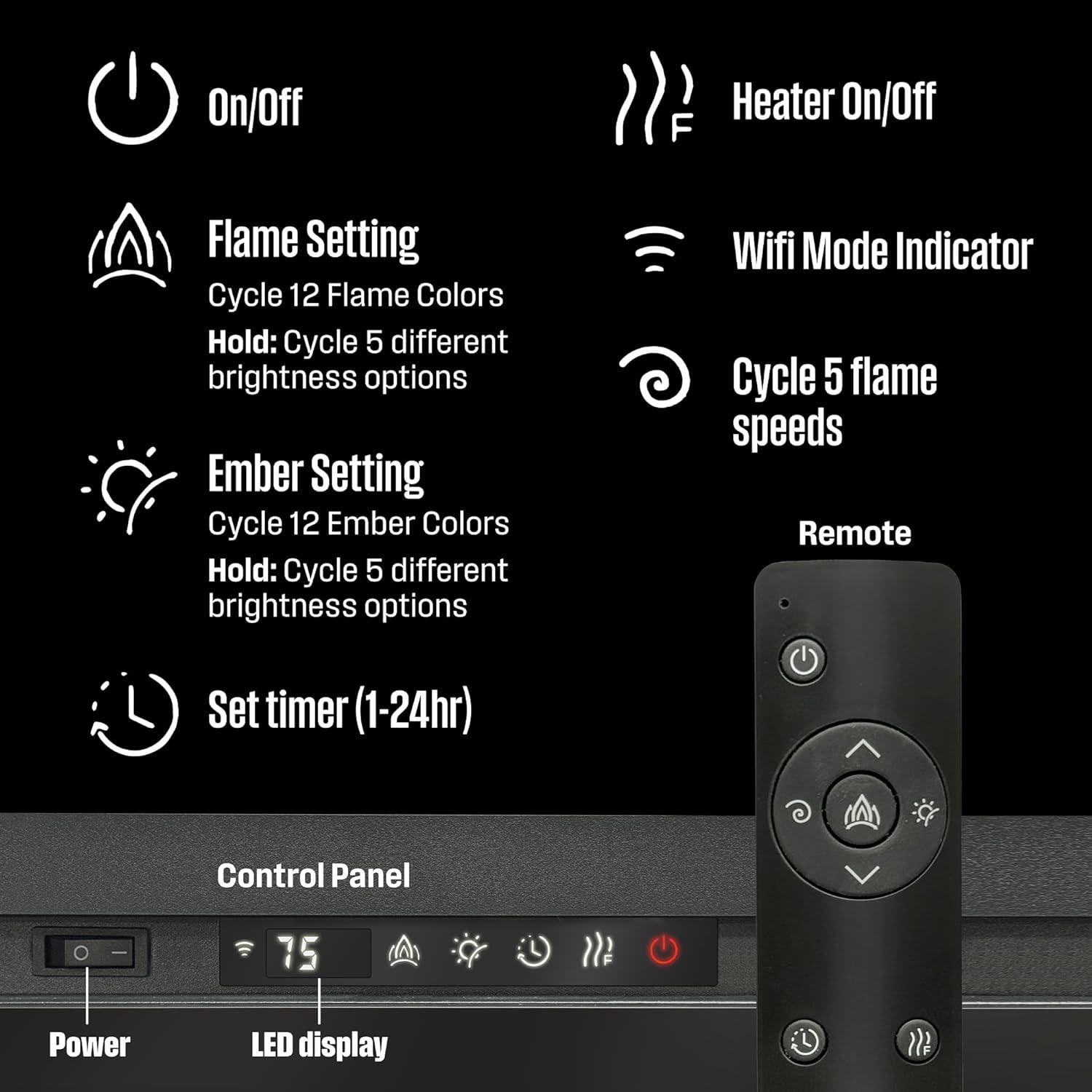 image:imageWestinghouse 74 Inch Electric Fireplace Heater Compatible with Alexa amp Google Home Wall Mount or inWall Recessed Fireplace Insert 24 Hour Timer Color Changing Flames 750W1500W Indoor Heater60 Inch Premium