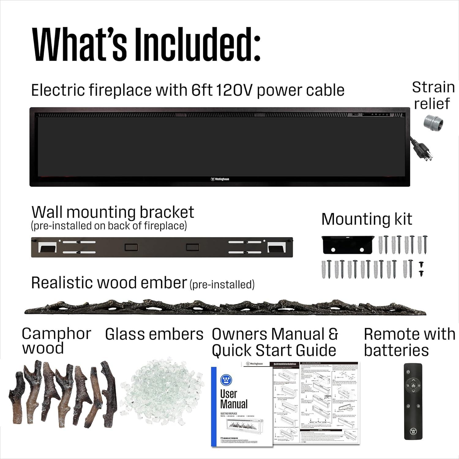 image:imageWestinghouse 74 Inch Electric Fireplace Heater Compatible with Alexa amp Google Home Wall Mount or inWall Recessed Fireplace Insert 24 Hour Timer Color Changing Flames 750W1500W Indoor Heater74 Inch Premium