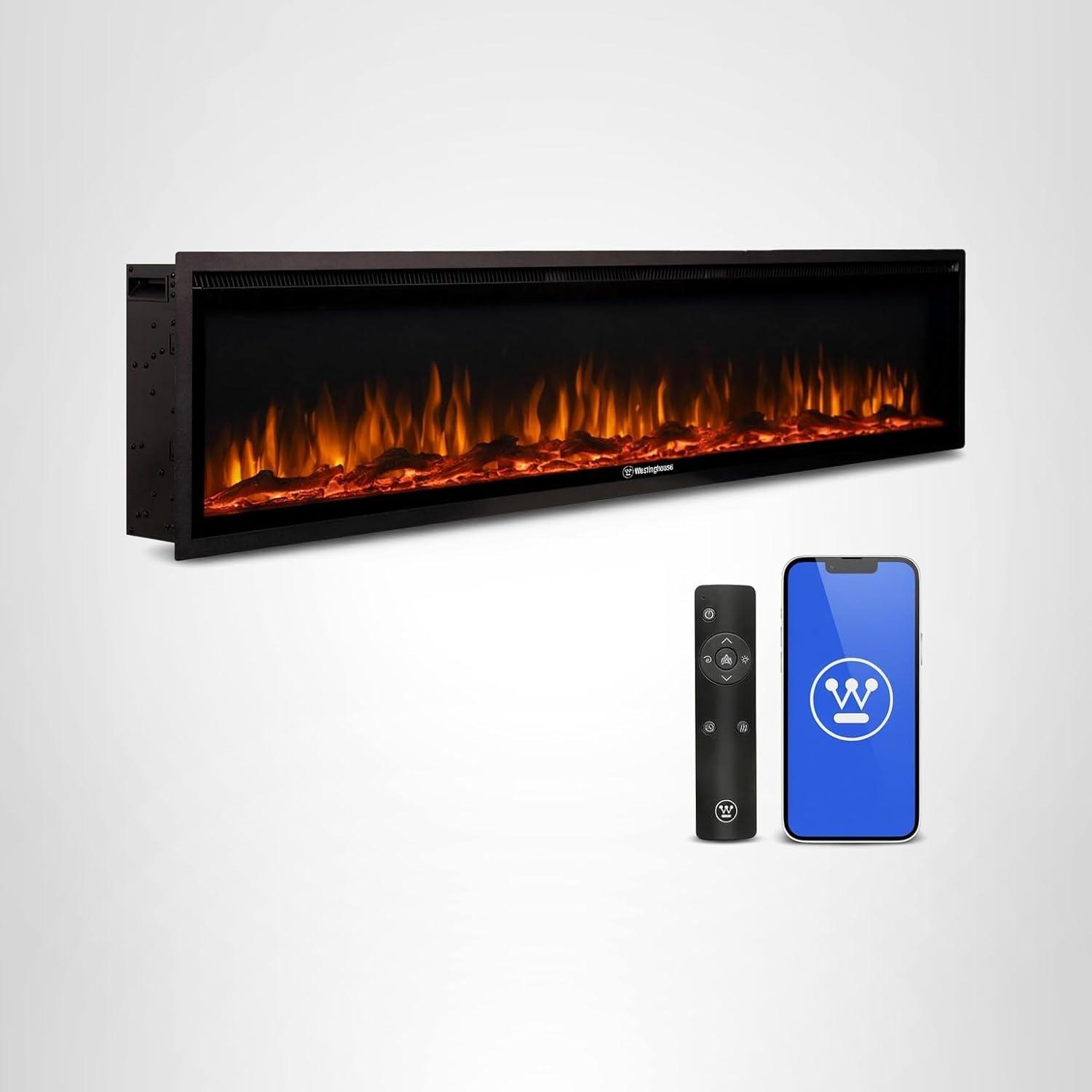 image:imageWestinghouse 74 Inch Electric Fireplace Heater Compatible with Alexa amp Google Home Wall Mount or inWall Recessed Fireplace Insert 24 Hour Timer Color Changing Flames 750W1500W Indoor Heater74 Inch Premium