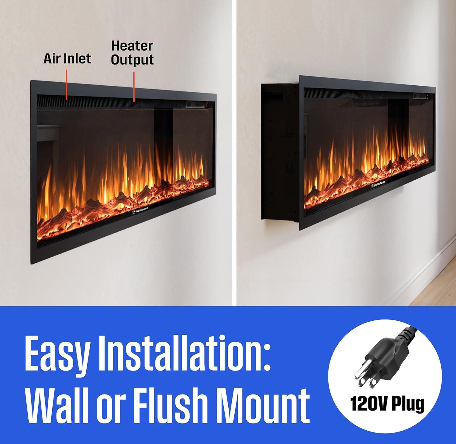 image:imageWestinghouse 74 Inch Electric Fireplace Heater Compatible with Alexa amp Google Home Wall Mount or inWall Recessed Fireplace Insert 24 Hour Timer Color Changing Flames 750W1500W Indoor Heater74 Inch Premium